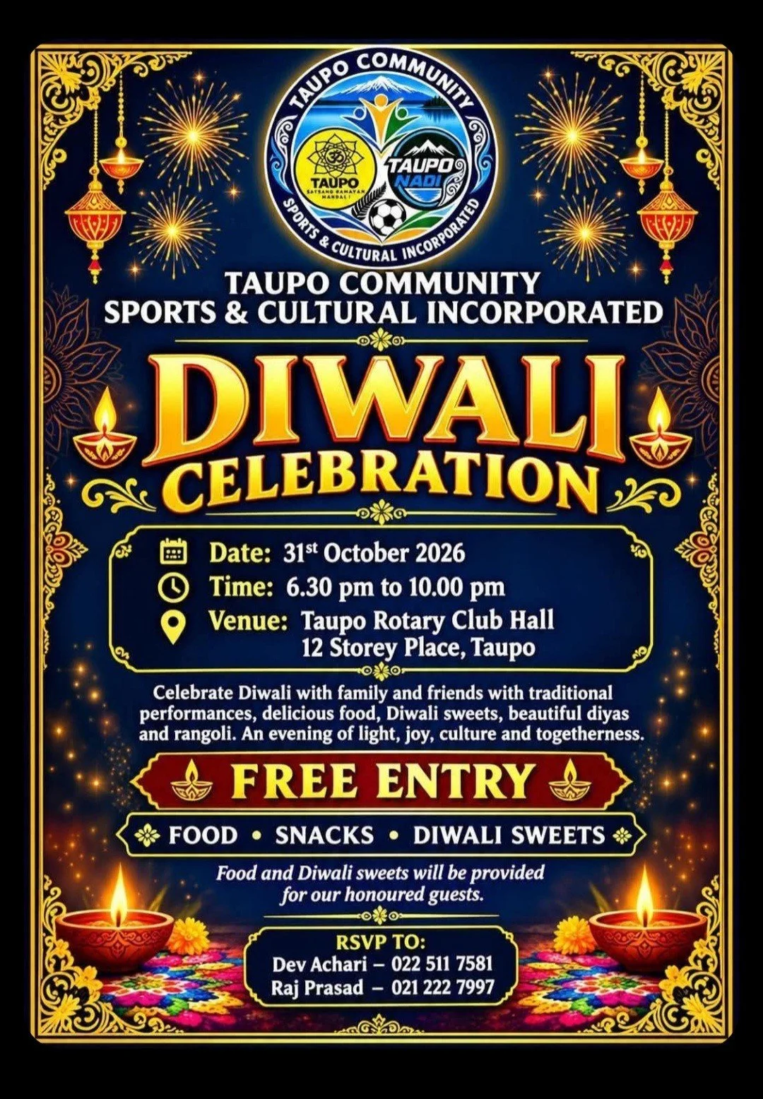 Taupō Community Sports &amp; Cultural Incorporated Diwali Celebration - 31st October
