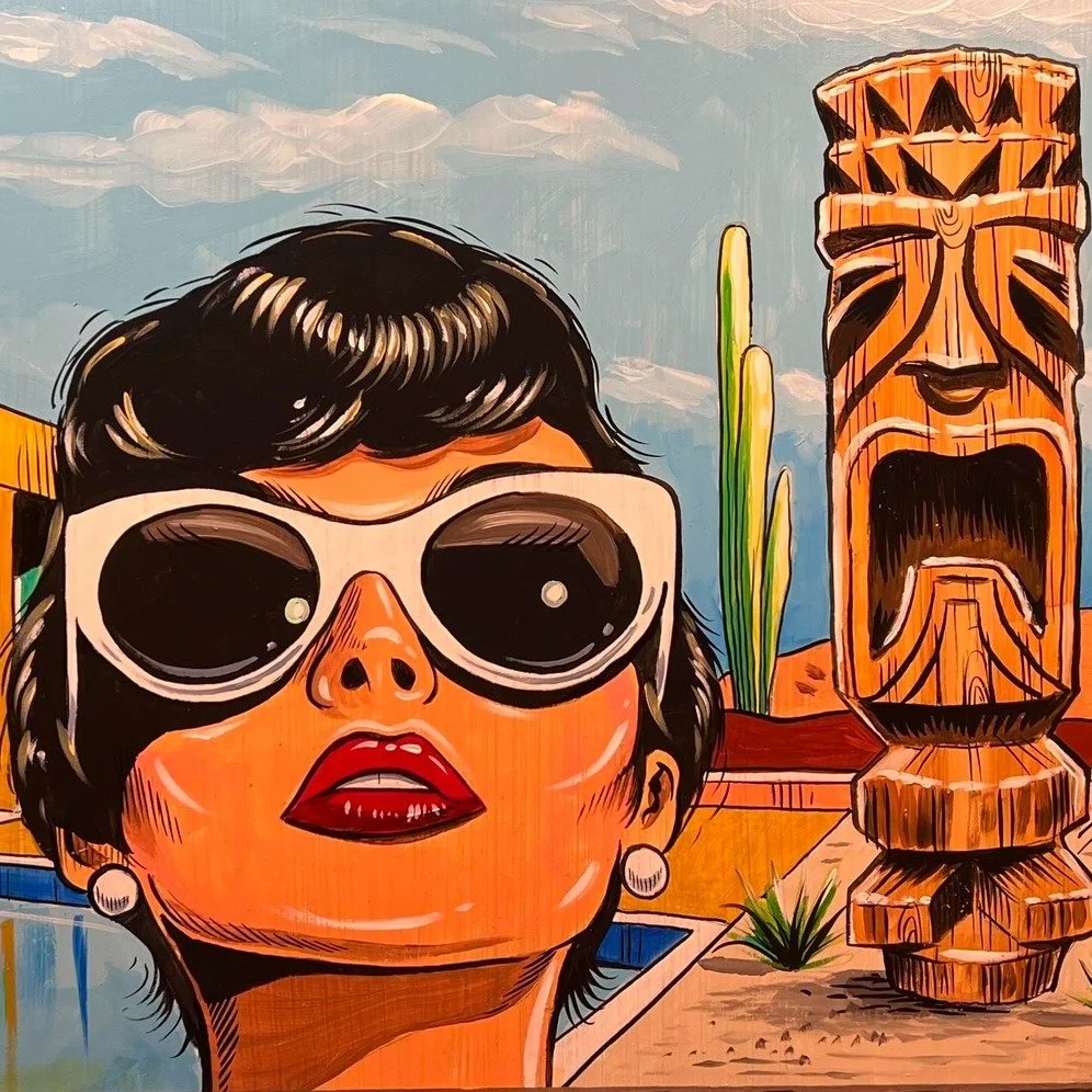 Arizona Tiki Oasis 8th Annual Pop-Up Art Show 
"Desert Playground" Curated by Baby Doe, this exhibition featured over 35 top-Tiki artists! All Art Available for Purchase during Arizona Tiki Oasis (April 16th-19th, 2026)

{note images have b