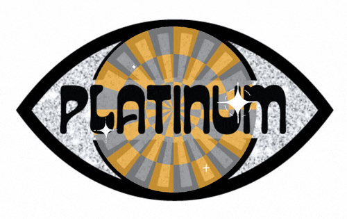 Banner with the word 'PLATINUM' in bold black letters on a gray background