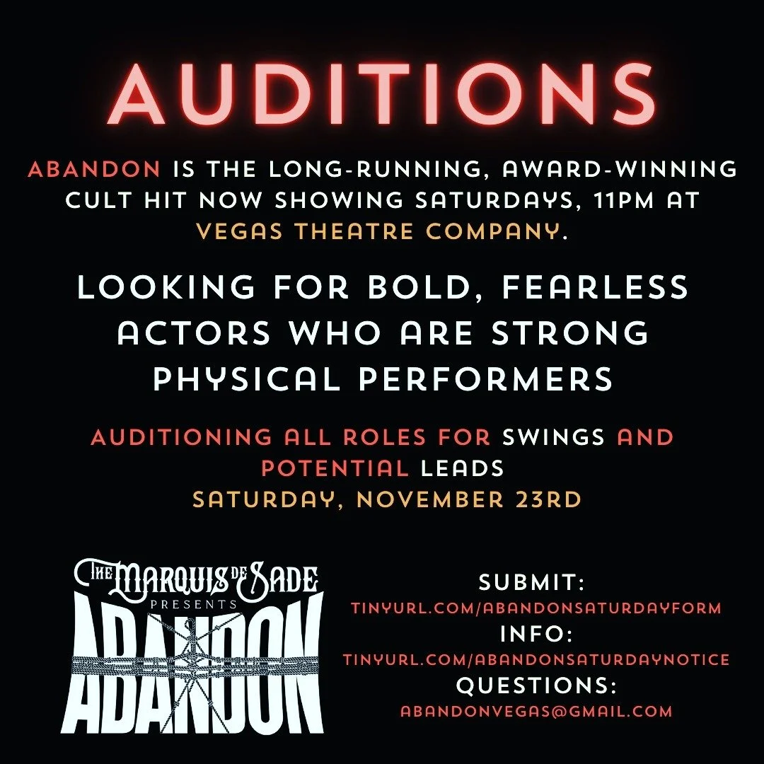 🅰️UDITION 🅰️LERT: ABANDON AUDITIONS WILL BE HELD NOVEMBER 23RD IN LAS VEGAS. #abandonvegas #vegastheatrecompany #vegasauditions #november2024 #vegastheater #sharepost #dtlv #vegasshows #horror #ShockTheatre #LasVegas