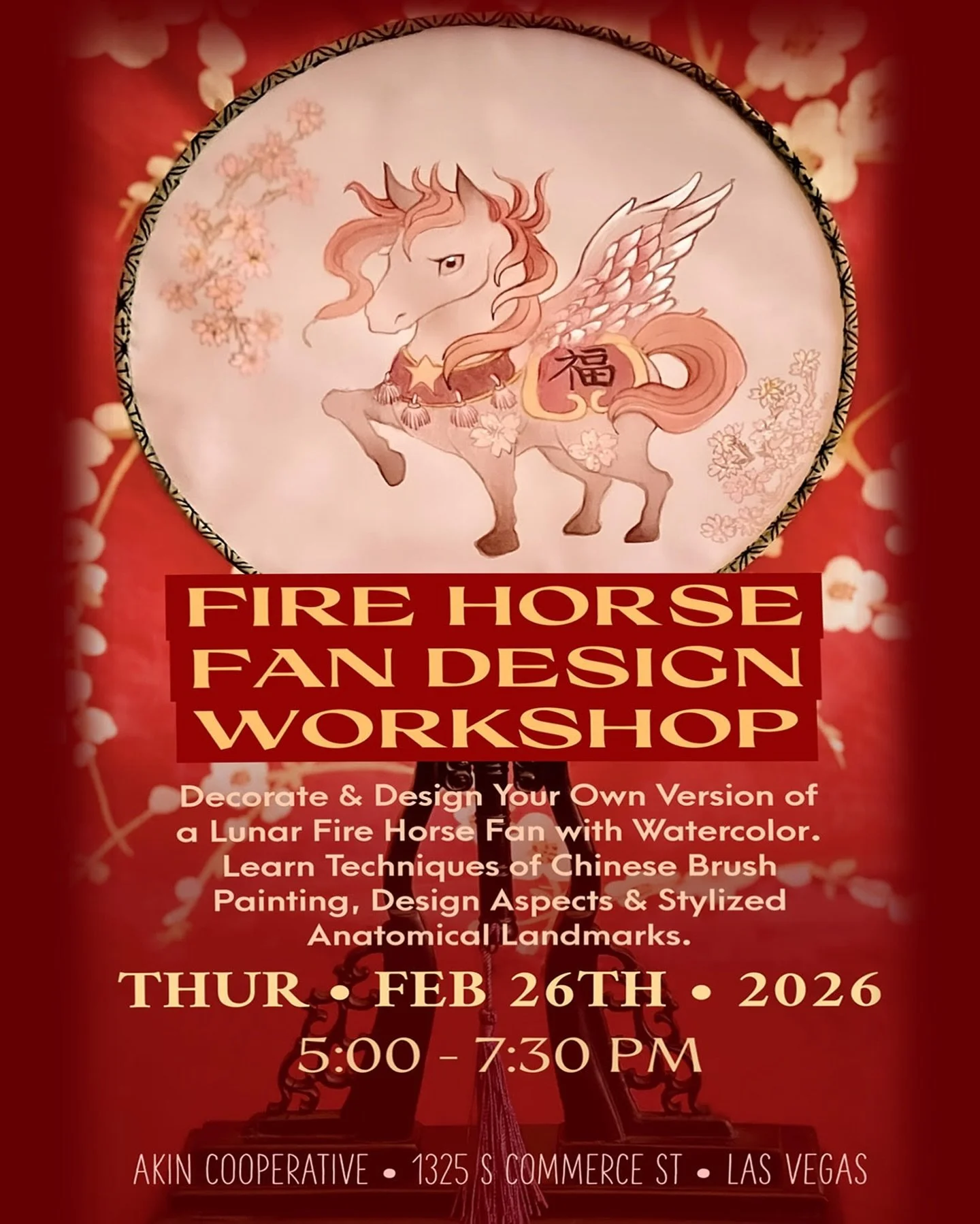 🎠Fire Horse Fan Design 🪭 - Lunar New Year Workshop. 🏮Create and decorate your own version of Lunar Fire Horse with anatomical knowledge and stylization techniques. @akincooperative 🌸 Reserve Link in Bio. 

THUR &bull; FEB 26th &bull; 5:00 PM - 7: