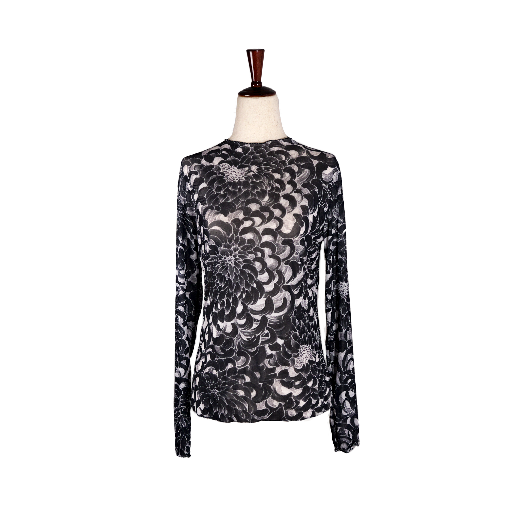 Black Chrysanthemum Sheer Blouse