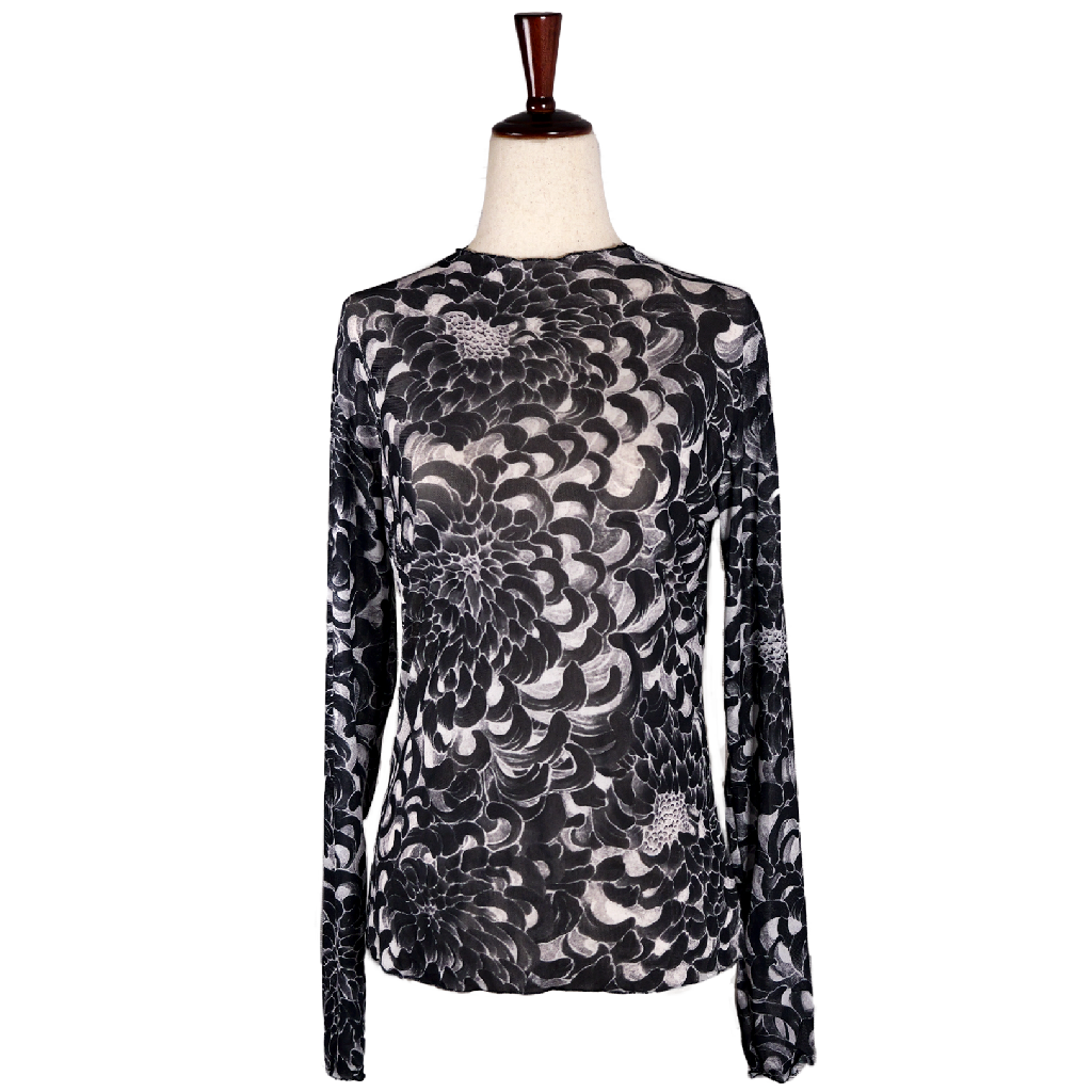 Black Chrysanthemum Sheer Blouse