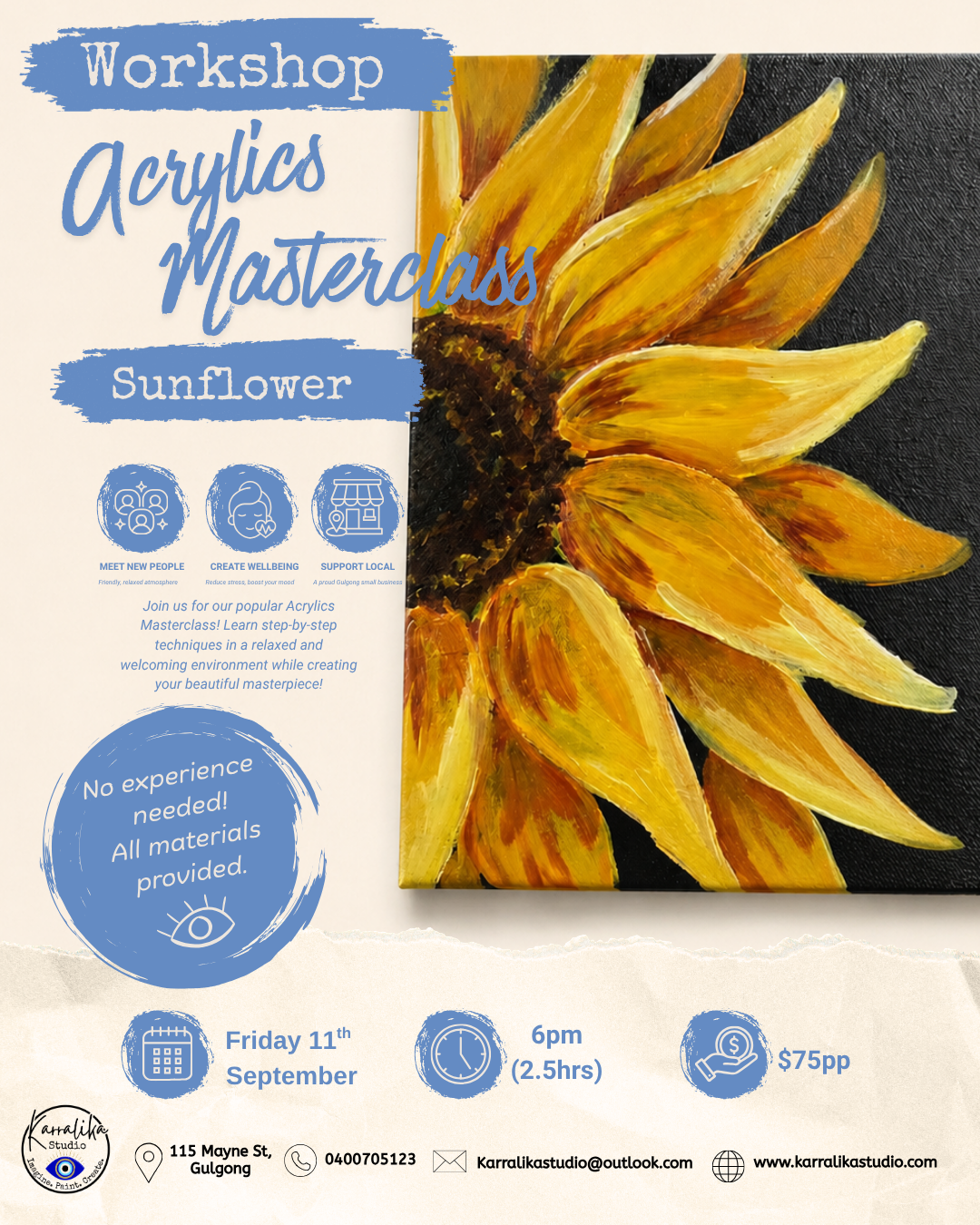 Acrylic Masterclass - Sunflower - Friday 11th September 6pm