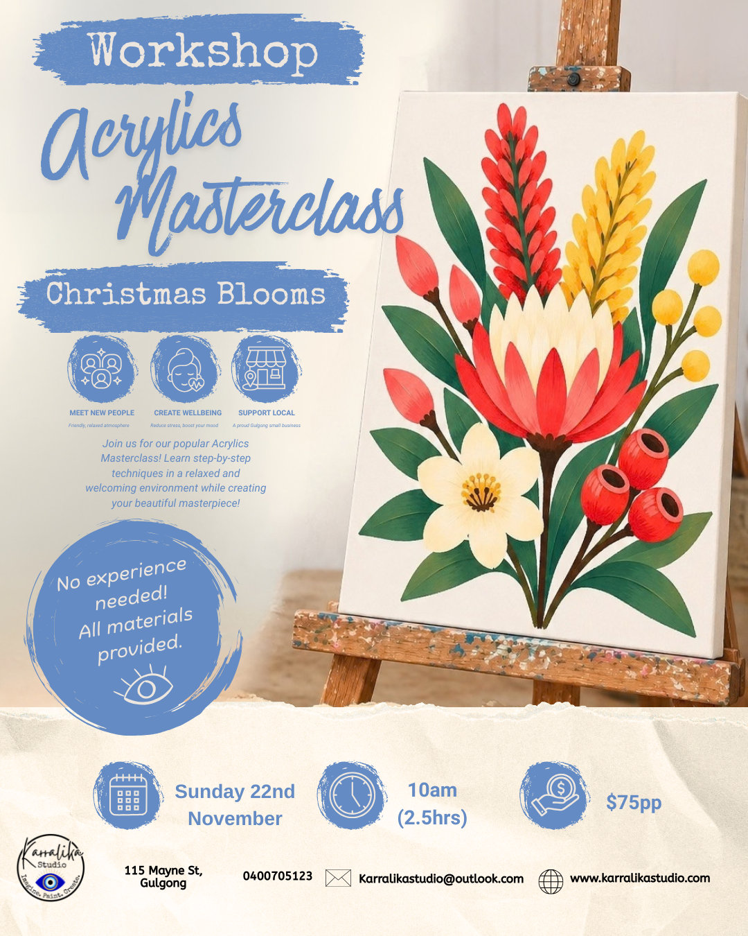 Acrylic Masterclass - Christmas Blooms Sunday 22nd Nov 10am