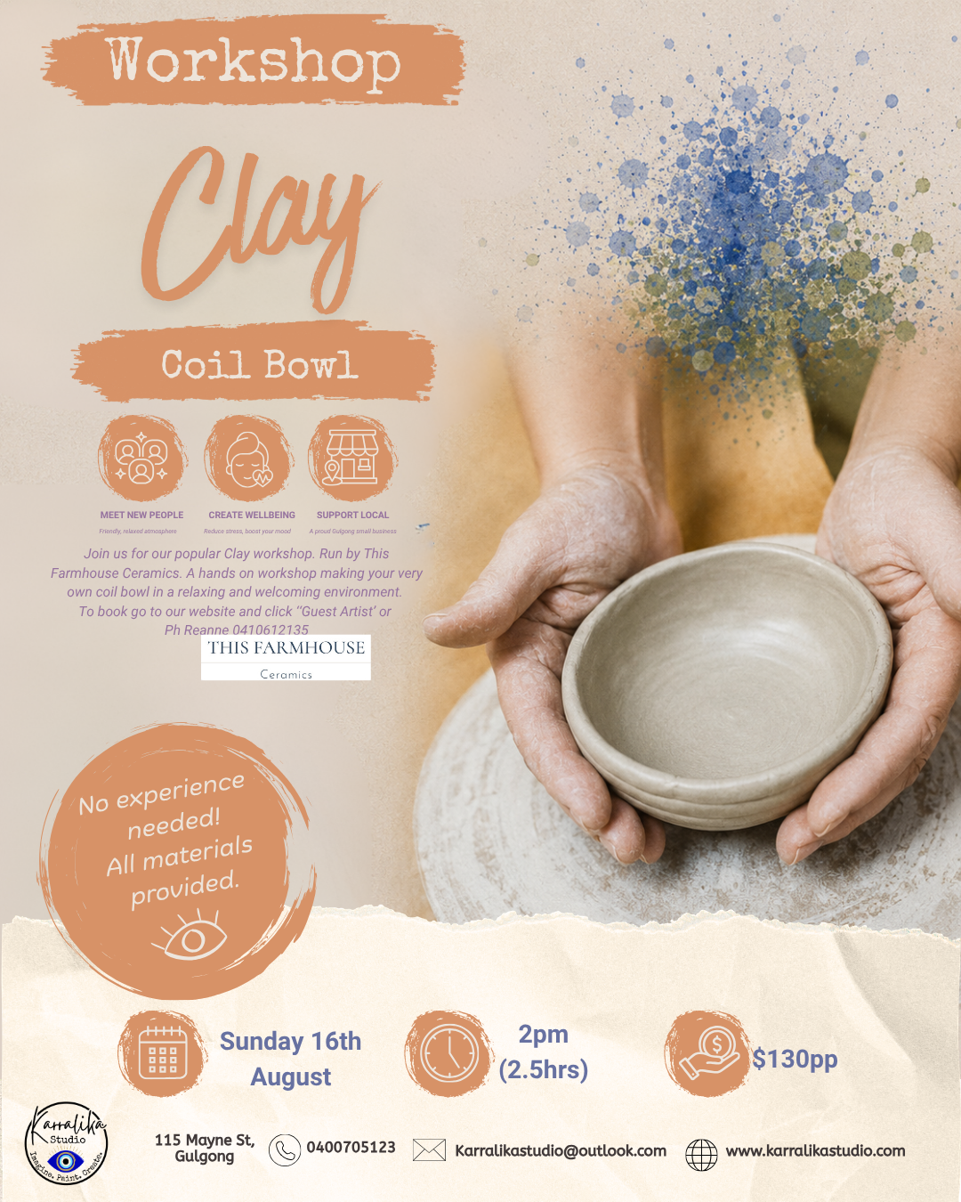 This Farmhouse Ceramics - Clay Coil Bowl Workshop Sunday 16th