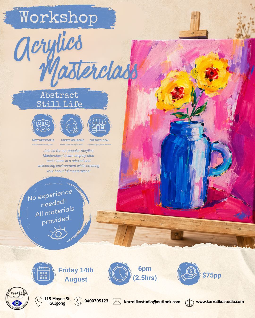 Acrylic Masterclass - Abstract Still Life - Friday 14th August 6pm