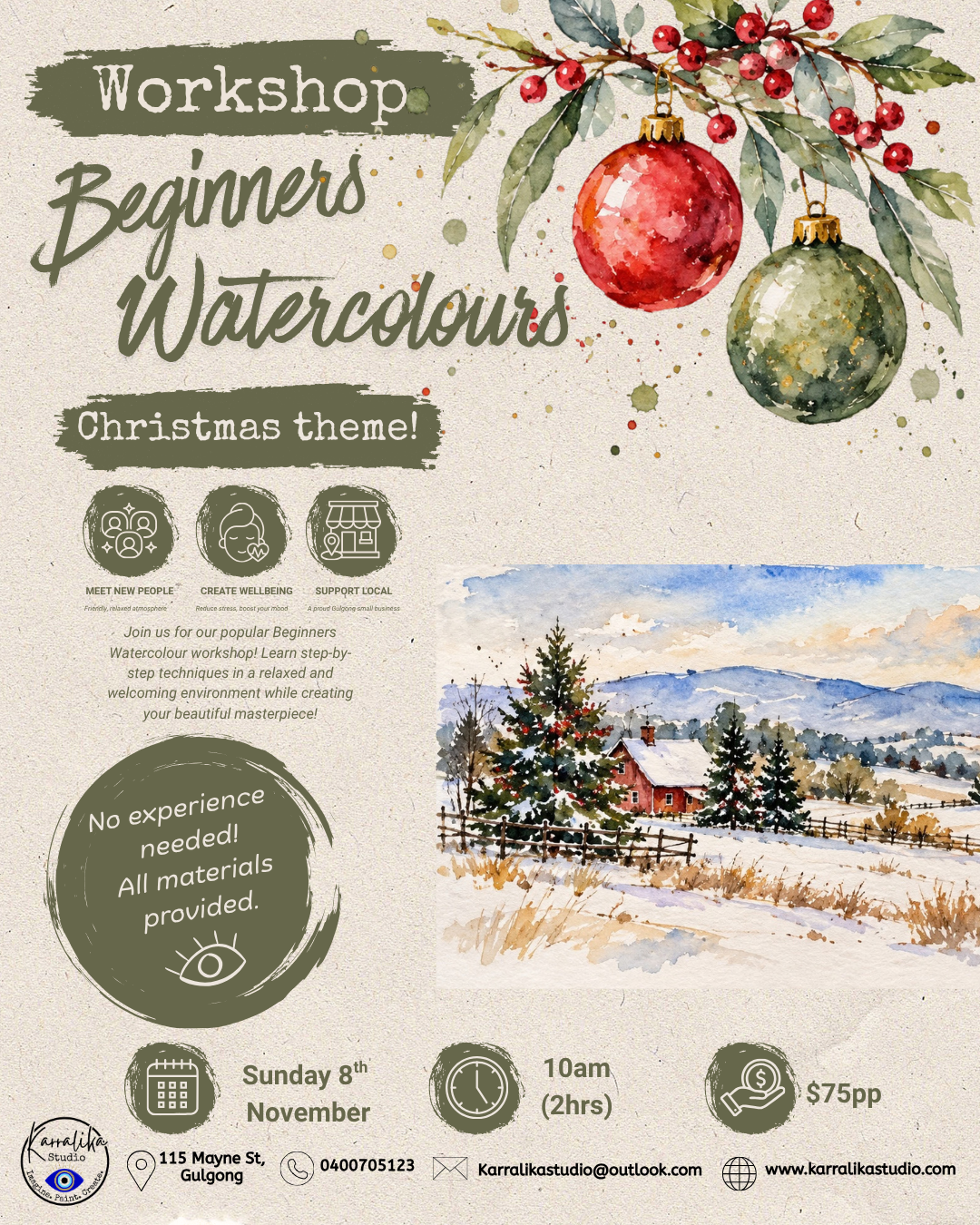 Watercolour Christmas Workshop - Sunday 8th November 10am