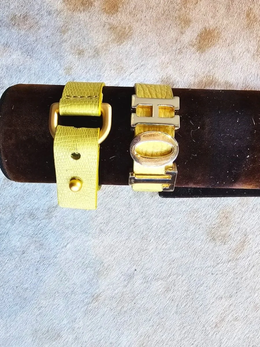Pulsera de Piel Ajustable - Amarillo