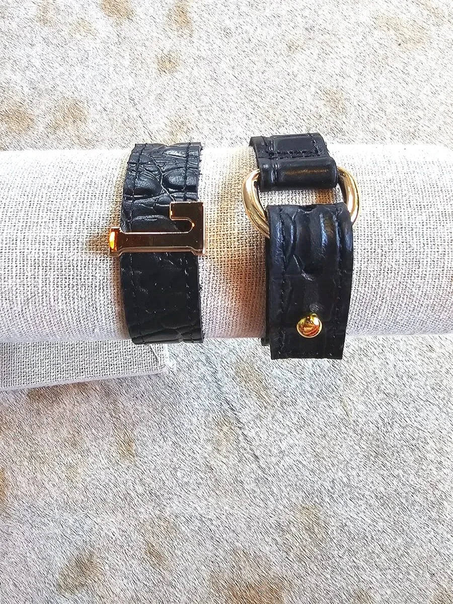 Pulsera de Piel Ajustable - Negro cocodrilo