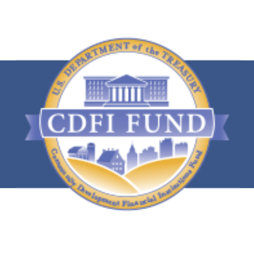 U.S. Department of the Treasury CDFI Fund logo with a cityscape and government building illustration.