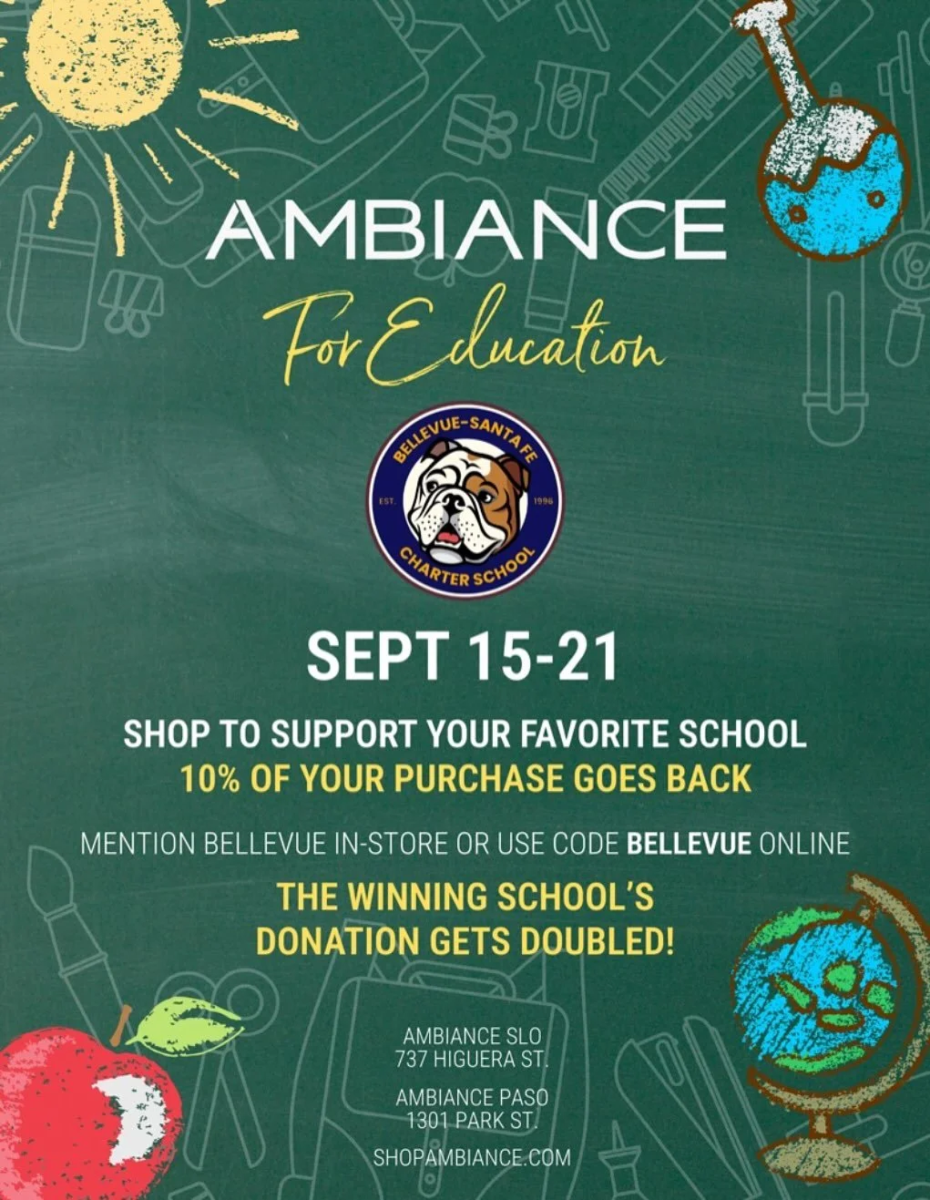 Fundraising opportunity&hellip; Shop at Ambiance in SLO and mention Bellevue at check out, Sept. 15-21.