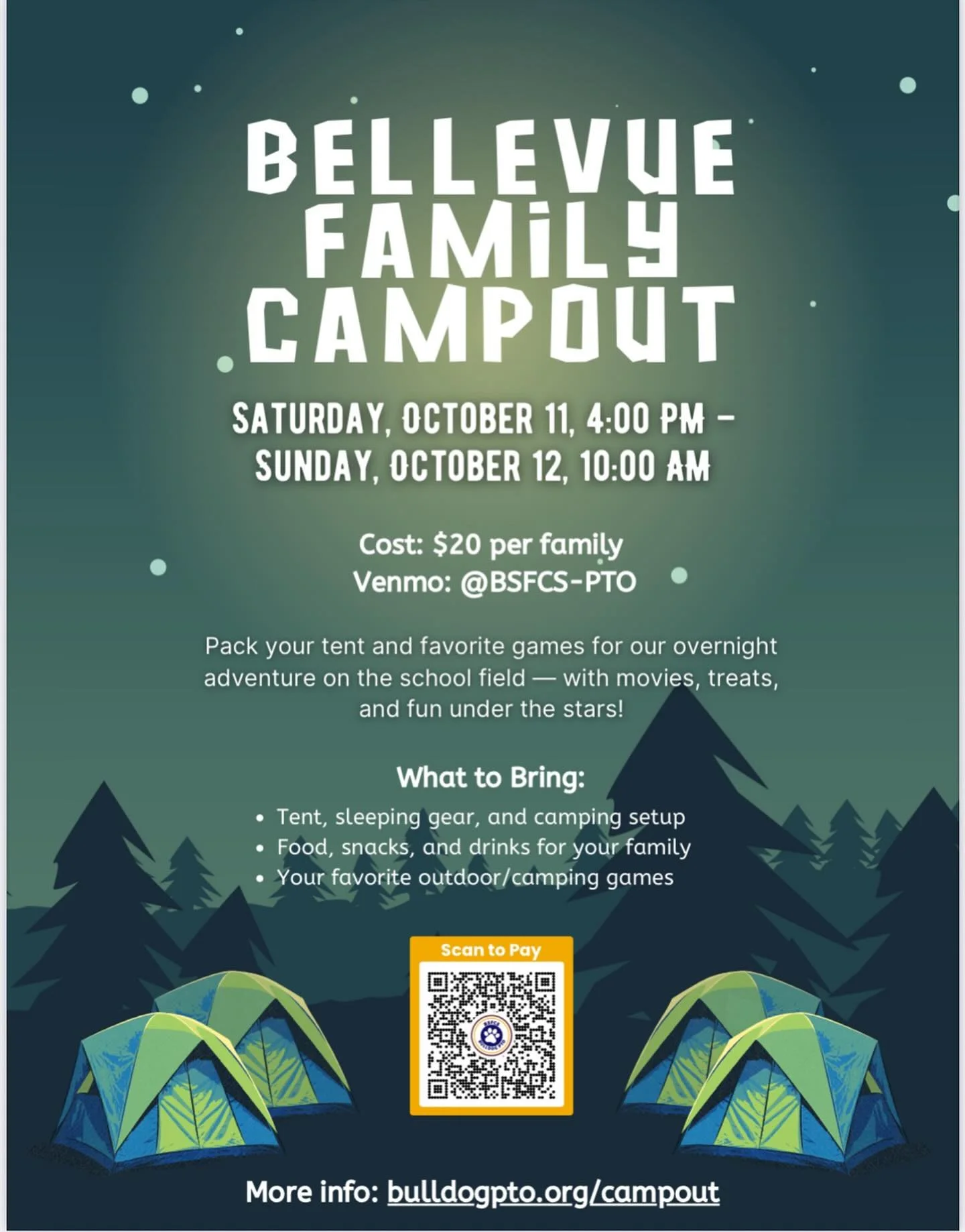 Save the date! Our annual Bellevue-Santa Fe Charter School campout is coming up! This is a great opportunity to connect with new families and grow our school community. Please join us for this cherished family event!