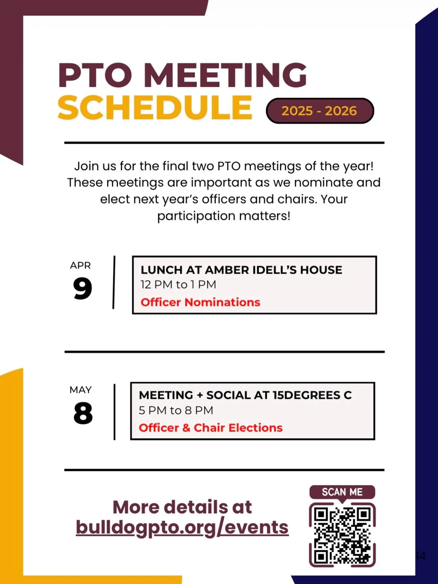 Two more PTO meetings for the school year! Please join us!