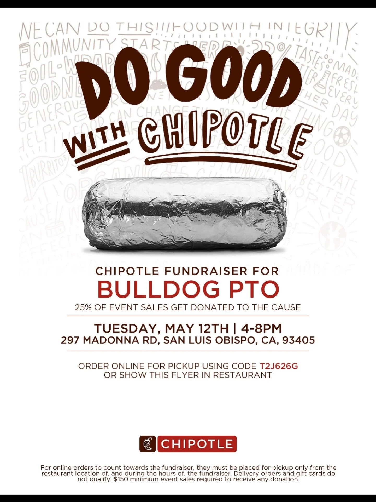 Hey Bellevue fam! We have a restaurant night coming up. Please save the date for Tuesday, May 12th from 4-8 pm. We&rsquo;ll see you at Chipotle! 🌯🌮🤤