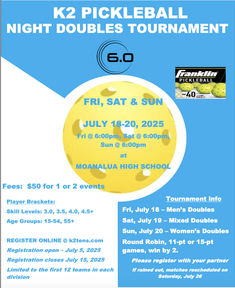 OAHU: K2 Pickleball Night Doubles Tournament