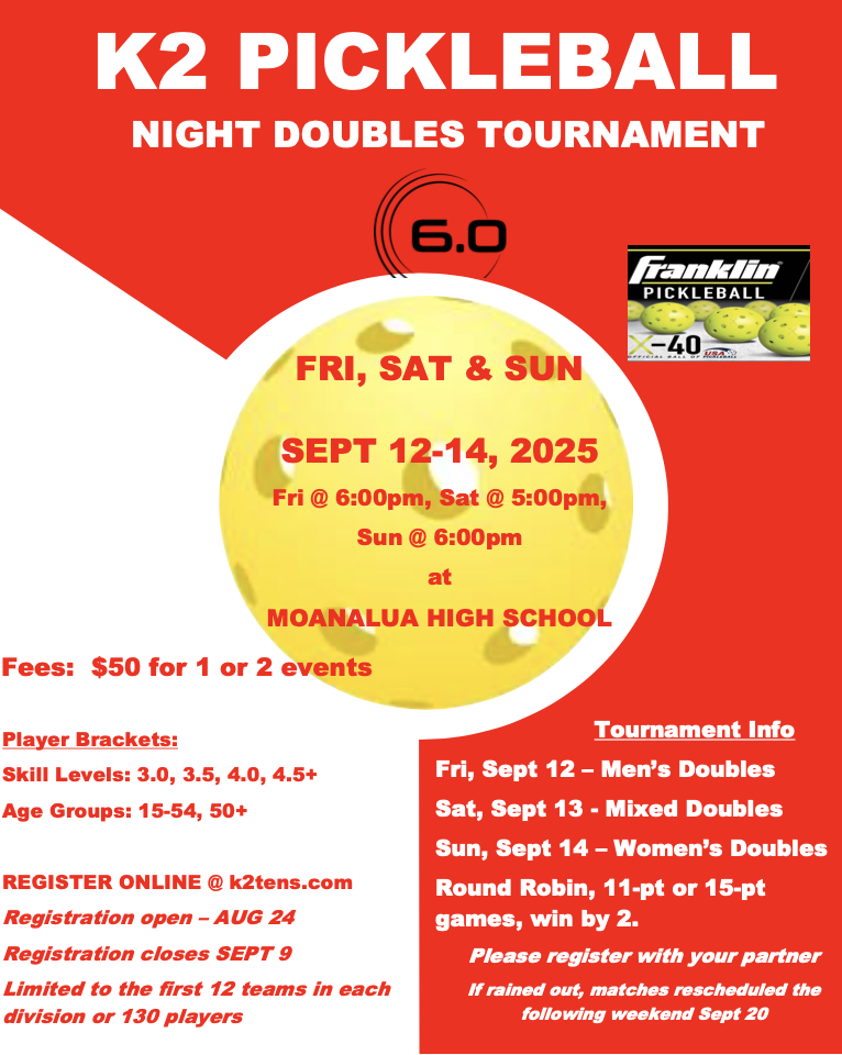 OAHU: K2 Pickleball Night Doubles Tournament