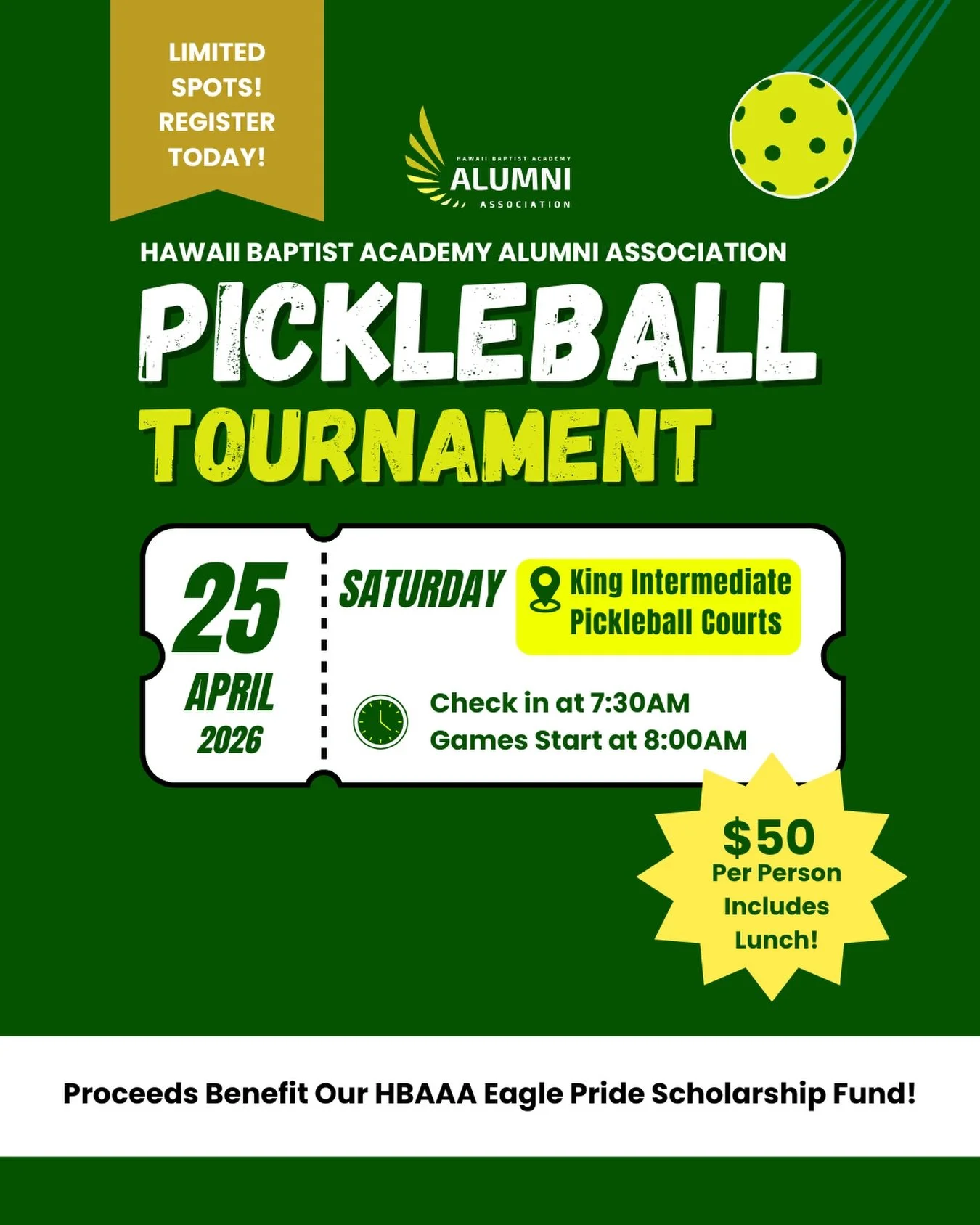 Hawaii Baptist Academy Alumni Association Pickleball Tournament
