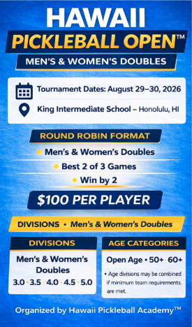 Hawaii Pickleball Open™ – Men’s &amp; Women’s Doubles Championship
