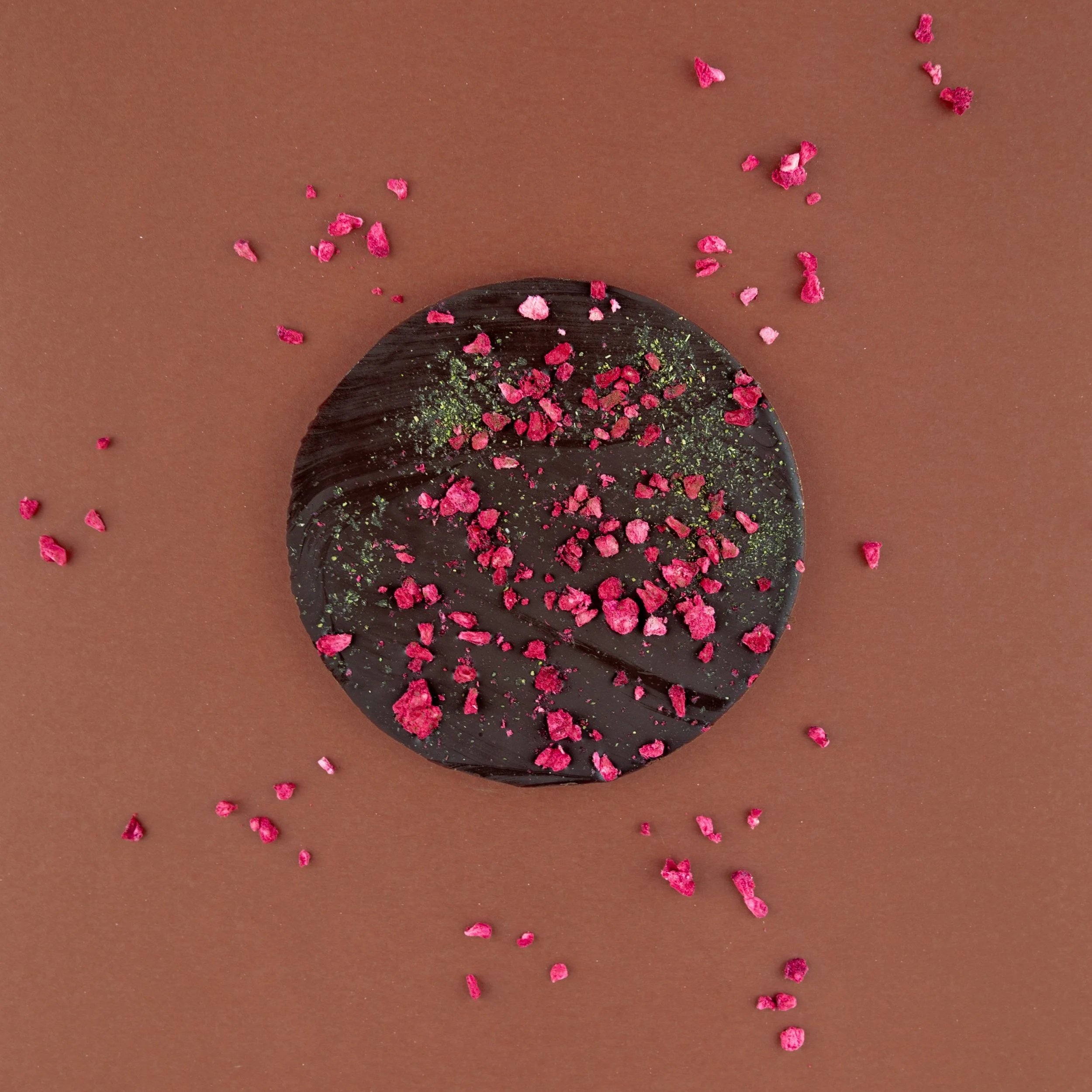 Raspberry & Sweet Basil Dark Chocolate Disc
