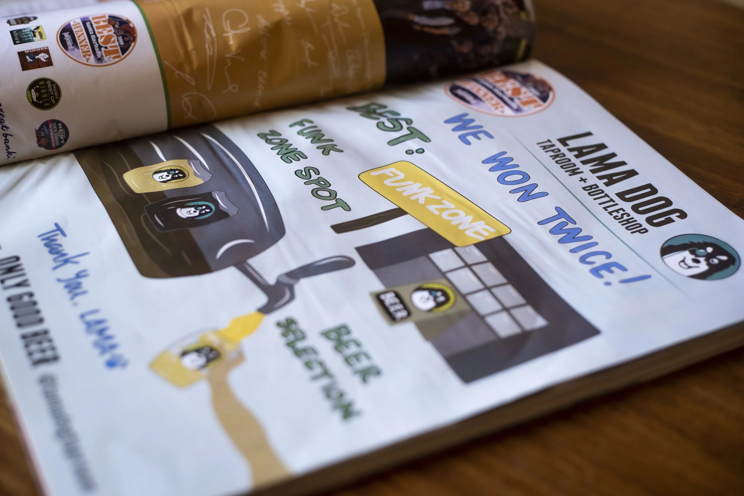 A print ad designed by Chelsea Willett for Lama Dog Tap Room + Bottle Shop