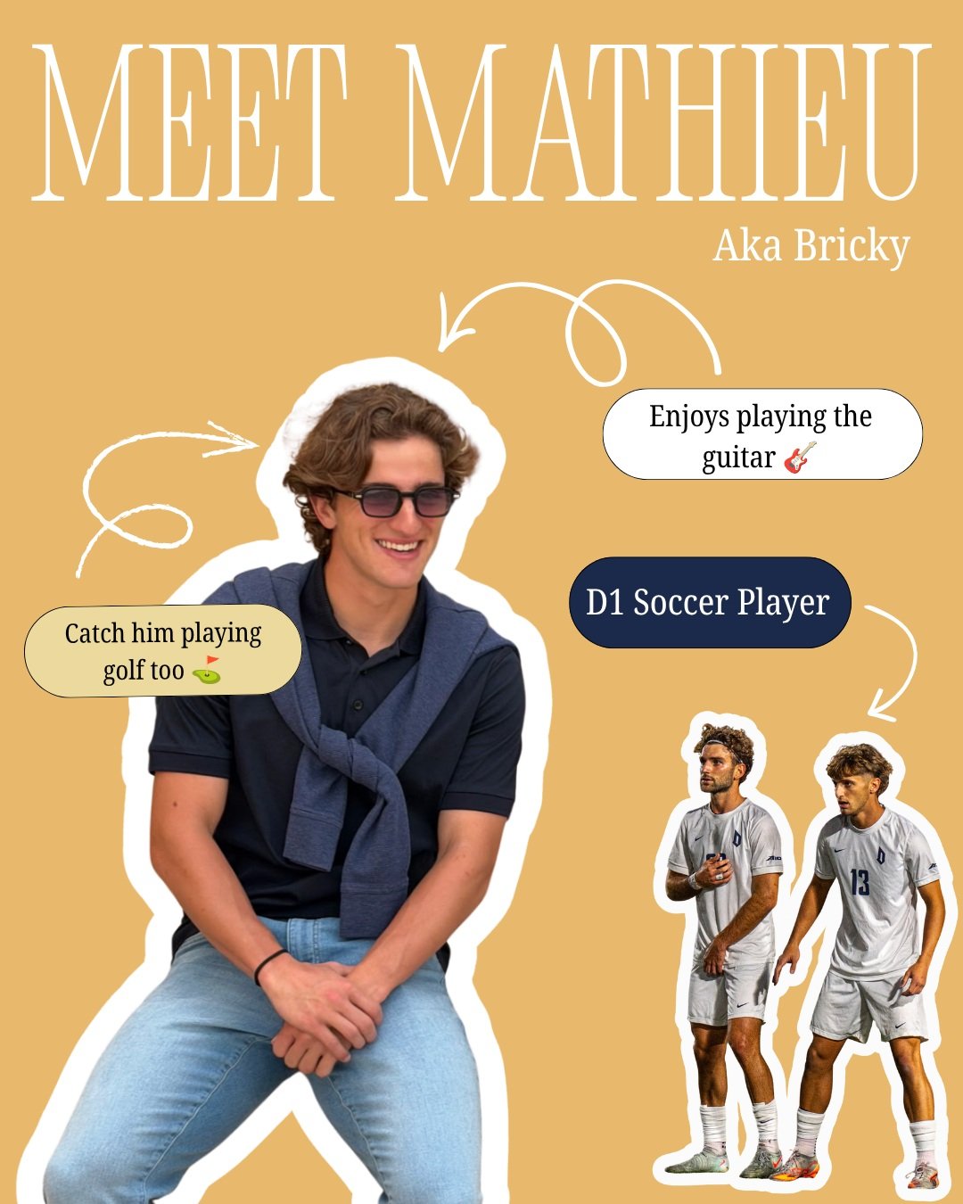 Meet Mathieu (aka Bricky) - one of our members! ⚽ He's plays soccer for @goduquesne, loves playing the guitar 🎸 and sneaking in a round of golf ⛳ whenever he gets the chance. 

Let's go Dukes!

Q: What did you enjoy most about being part of A2F last
