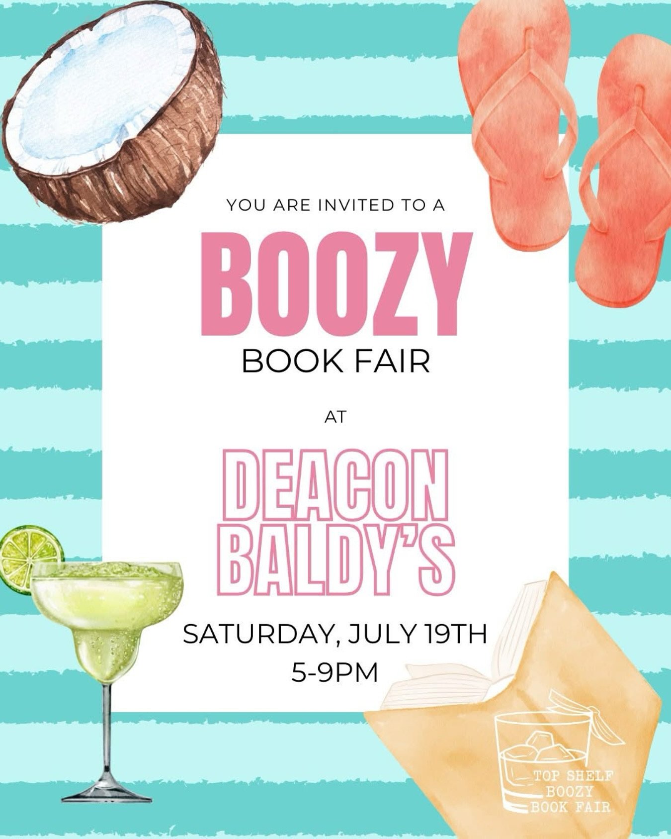 THE BOOK FAIR GREW UP

&hellip;&amp; got a little boozy. Join me on July 19 for:

- book pong
- reading rainbow cocktail wheel
- raffle for Deacon Baldy&rsquo;s giftcards
- bookish merch
- banned books
- local authors
- book swap

Tag the friend(s) y