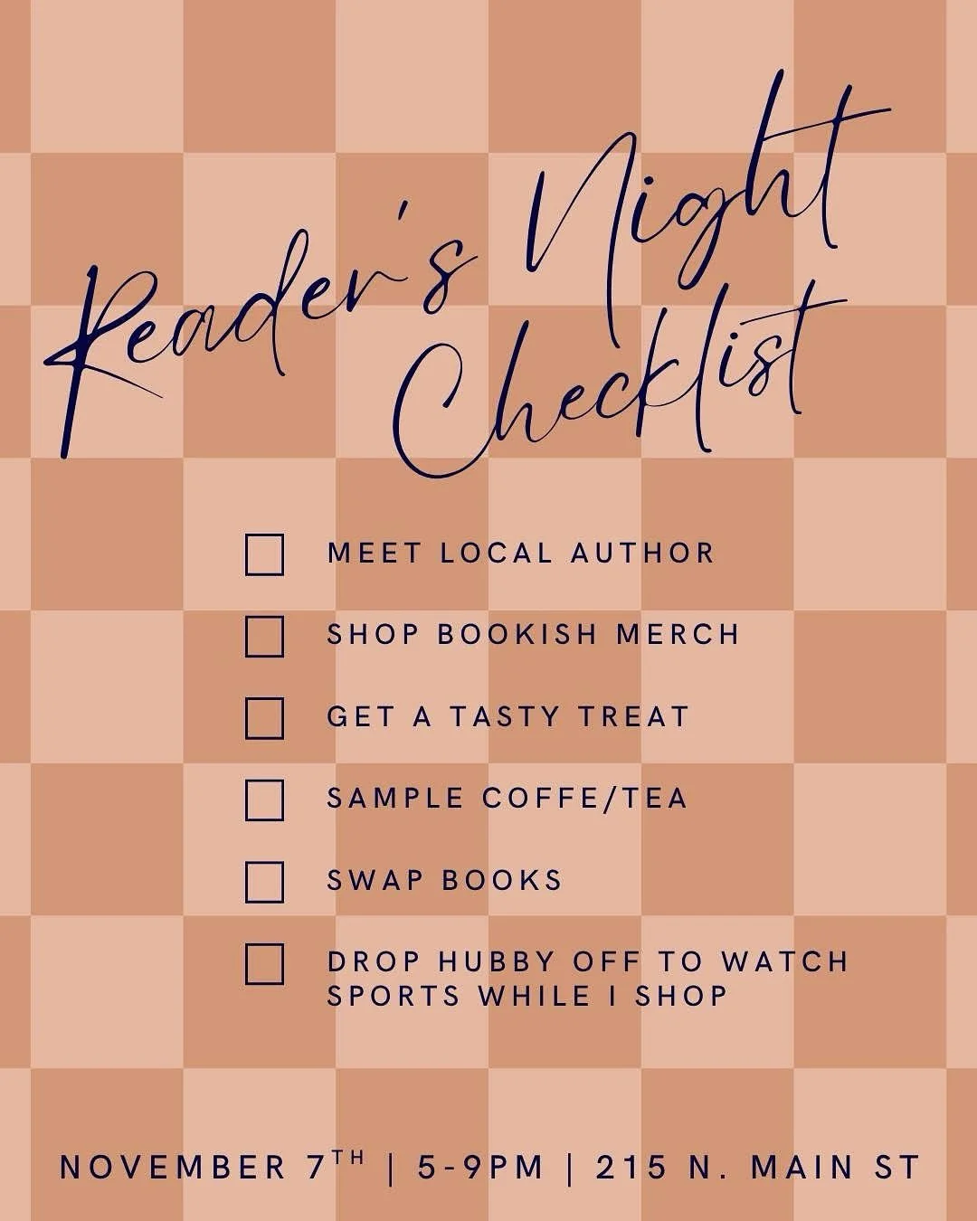 See you on Friday!!

-
✨Reader&rsquo;s Night
📖Presented by @the.bookish.realtor
🗓️ First Fridays
📍215 N. Main St, Conroe, TX
🕰️5pm-9pm

#readersnight
#conroetx #iloveconroe
#bookish
#bookishthings 
#booklover
#supportlocalbookshops
#thingstodoint