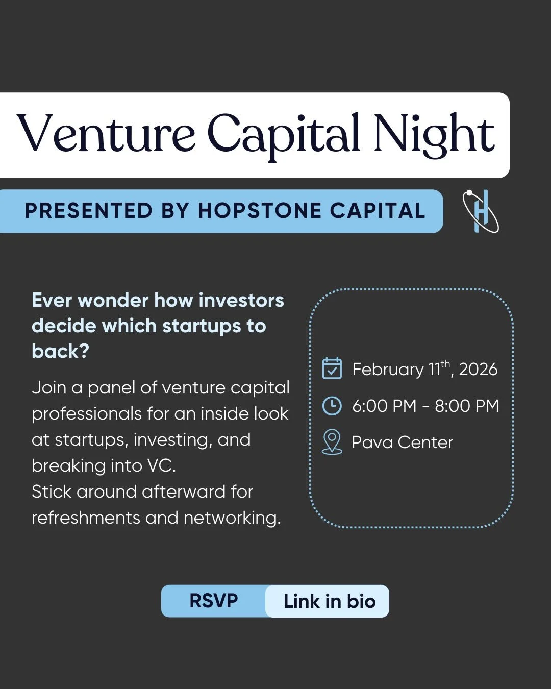 Want to get into VC or startups? Join our panel discussion at Venture Capital night and connect with industry pros and fellow students over snacks &amp; networking. RSVP now at the link in bio to save your spot!