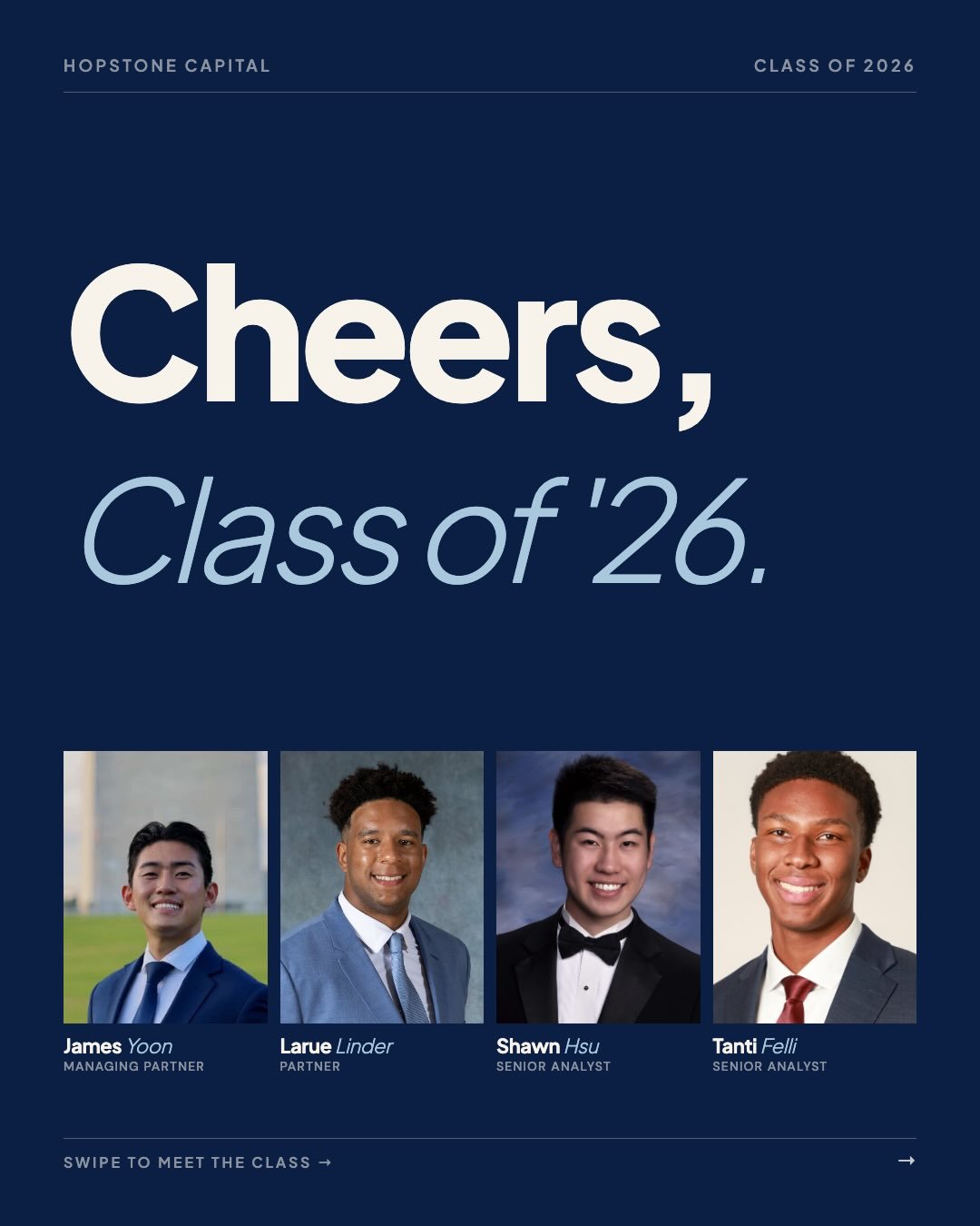 Huge congratulations to our partners and analysts that are graduating this year! 🎓 They all joined in the early days of HopStone and helped build the club into what it is today. We couldn&rsquo;t be prouder of their commitment and passion for making