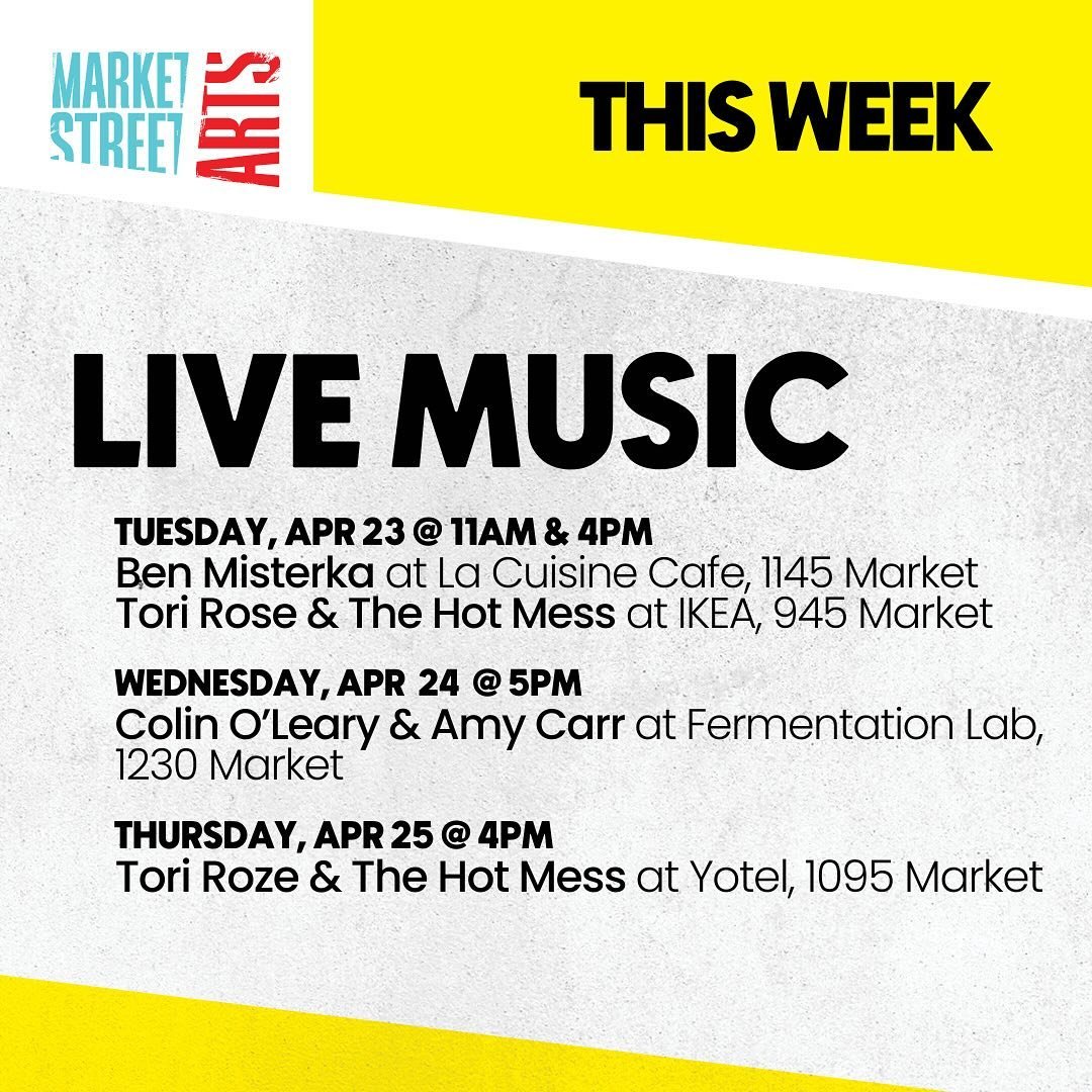 Market Street will fill with music again this week thanks to our Busk It! musicians. Busk It! Is a program by @marketstreetarts and supported by @sfoewd. 

If you&rsquo;re an artist interested in playing on Market Street submit your application at ma