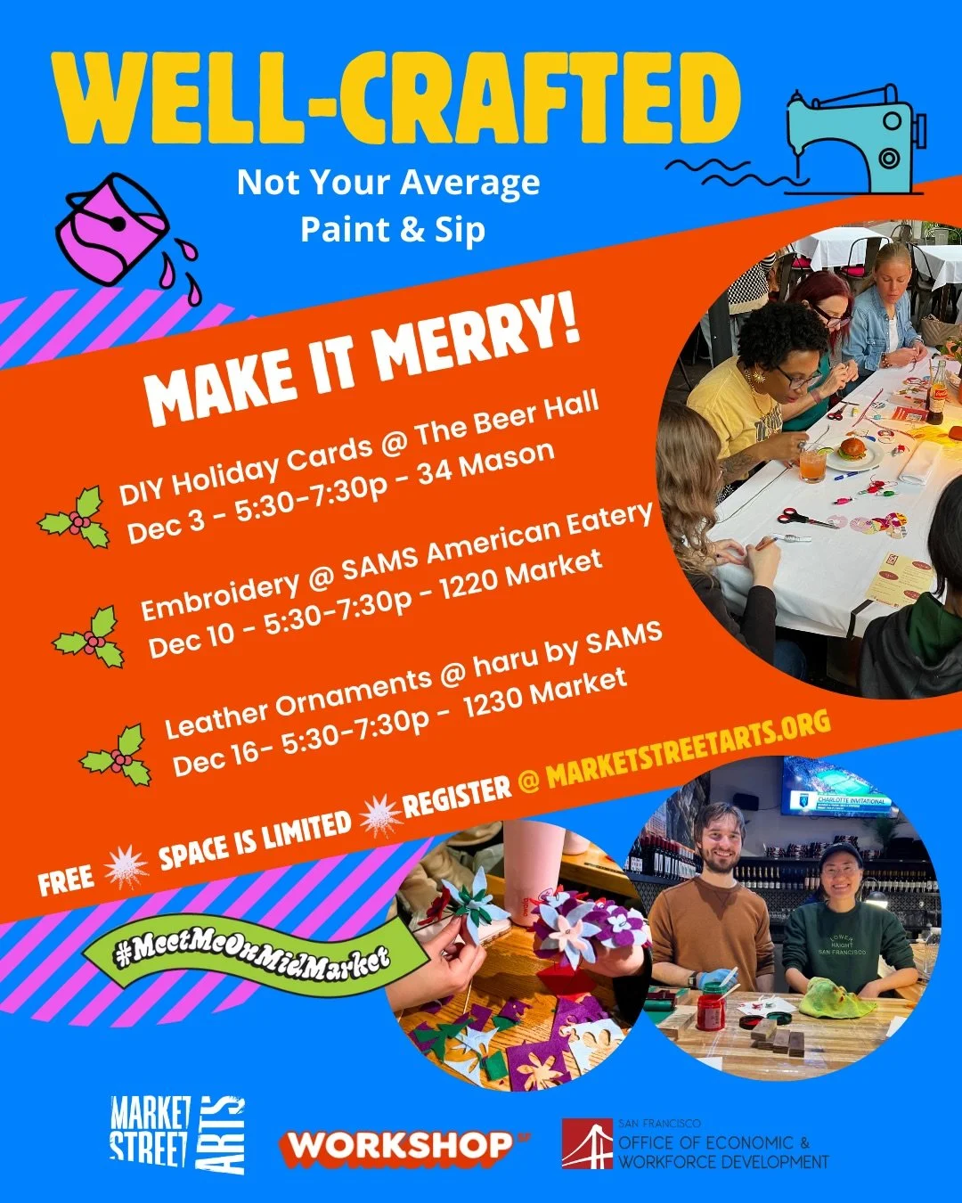Let&rsquo;s make it merry! 🎨🎁🌲

Grab your crew and get crafty for the holidays&mdash; three new Well-Crafted workshops just dropped in December:

🎄Dec 3 - DIY Holiday Cards @beerhallsf 
🧵Dec 10 - Embroidery @sams_sf 
🌟Dec 16 - Leather Ornaments