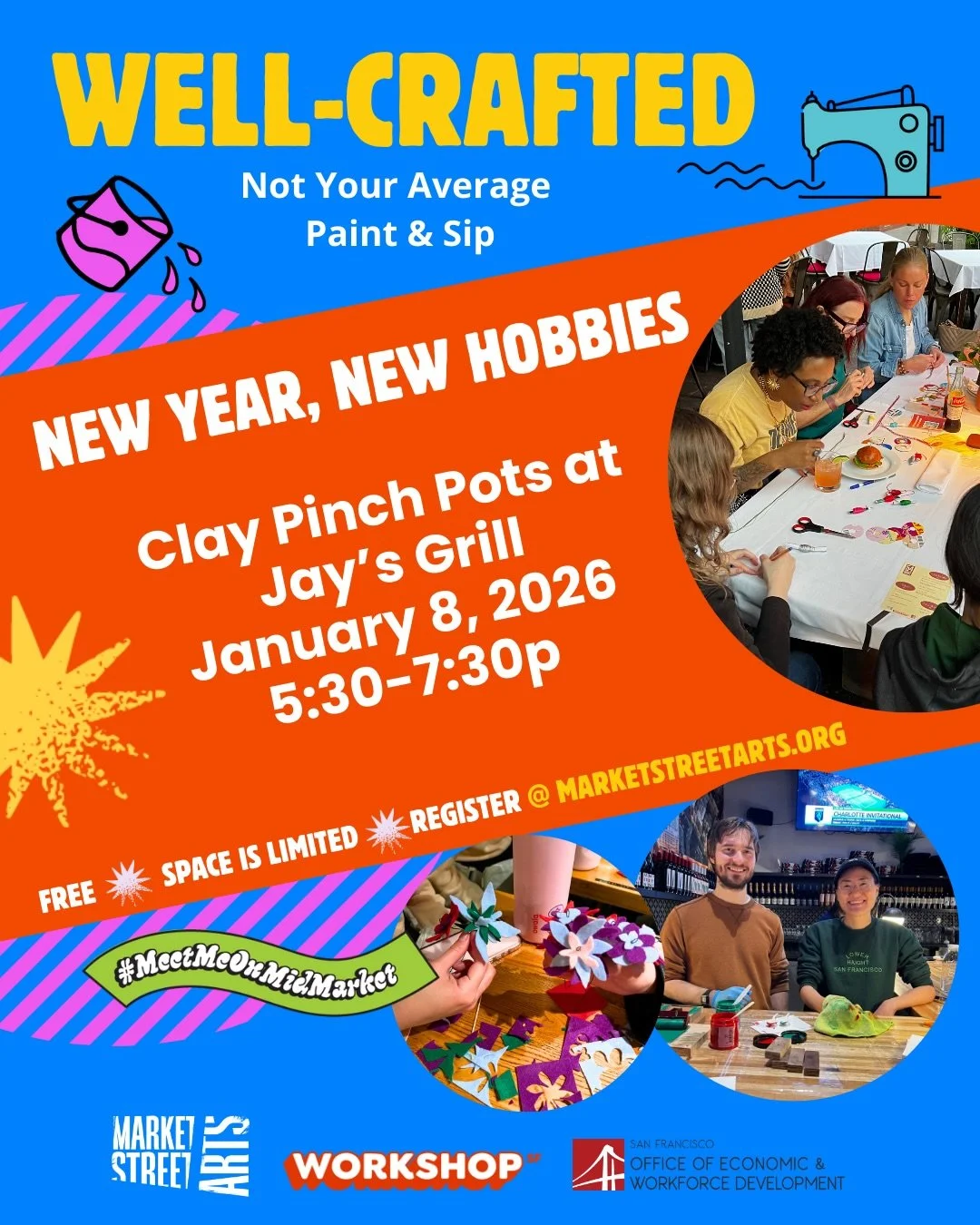 🎉 Dive into the first week of 2026! Grab your crew and and try something new. ✨ 

Two new Well-Crafted workshops just dropped for January, with more on the way:

🏺Jan 8 - Fast Dry Clay Pinch Pots at @jaysgrill2025 
🖌️Jan 13 - Paper Collage at @bee