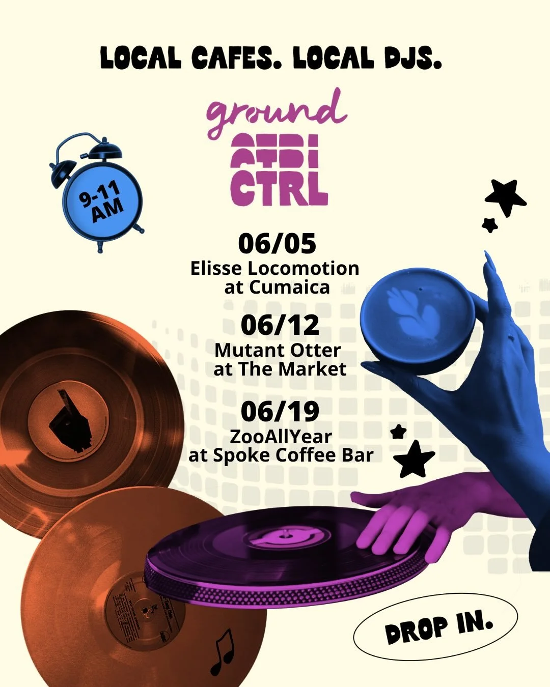 Come vibe with us at GROUND CTRL this Friday at Cumaica. 🎧☕️ DJ Elisse Locomotion&rsquo;s brings the bass for a new way to kick off the weekend! 

Ground Ctrl pairs Mid-Market coffeehouses with @psychedradiosf curated DJs for a party vibe. Fridays m