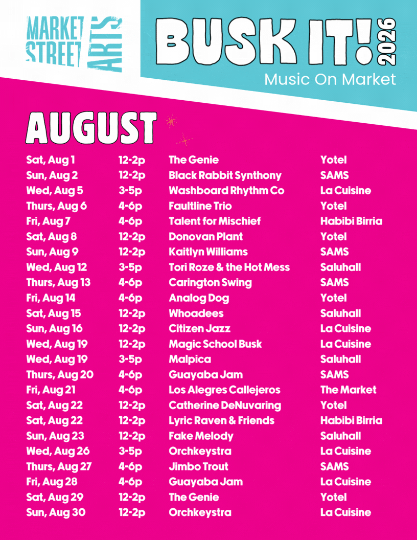 Full list of musicians, dates and times of Busk it! sets for August