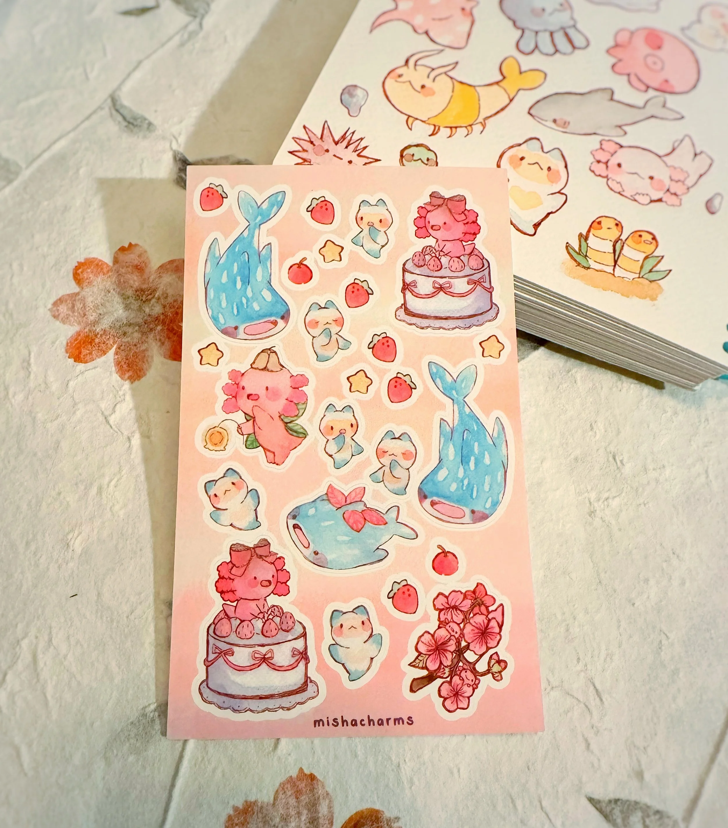 whale shark & axolotl sticker sheet