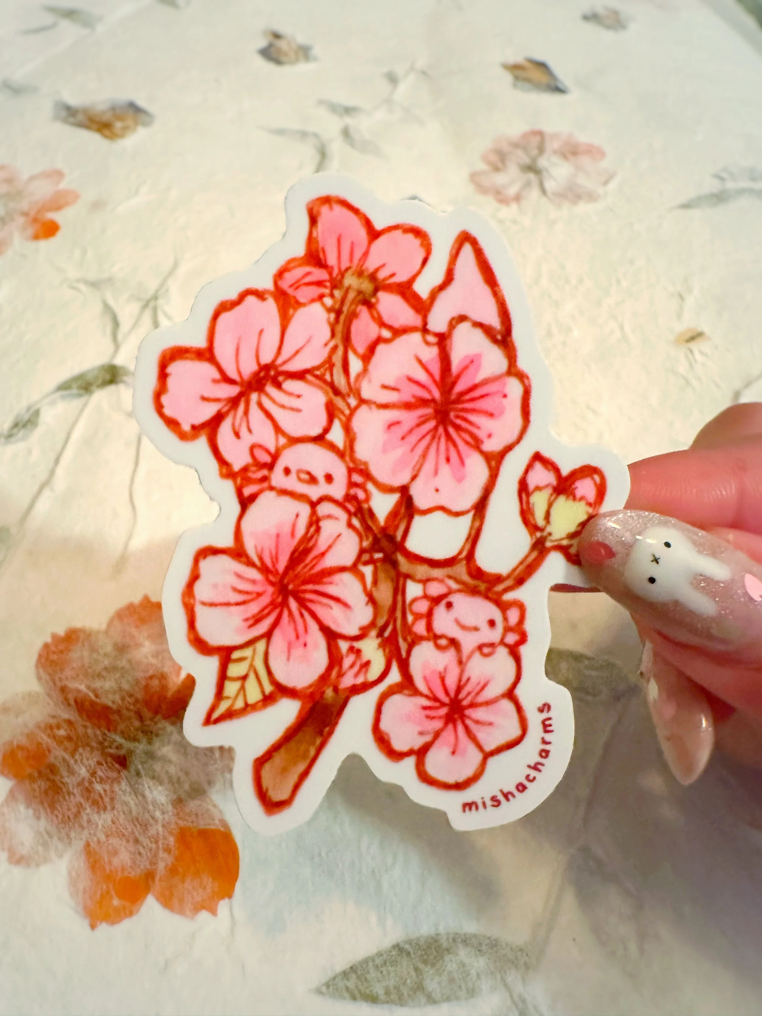 axolotl: flower die cut sticker