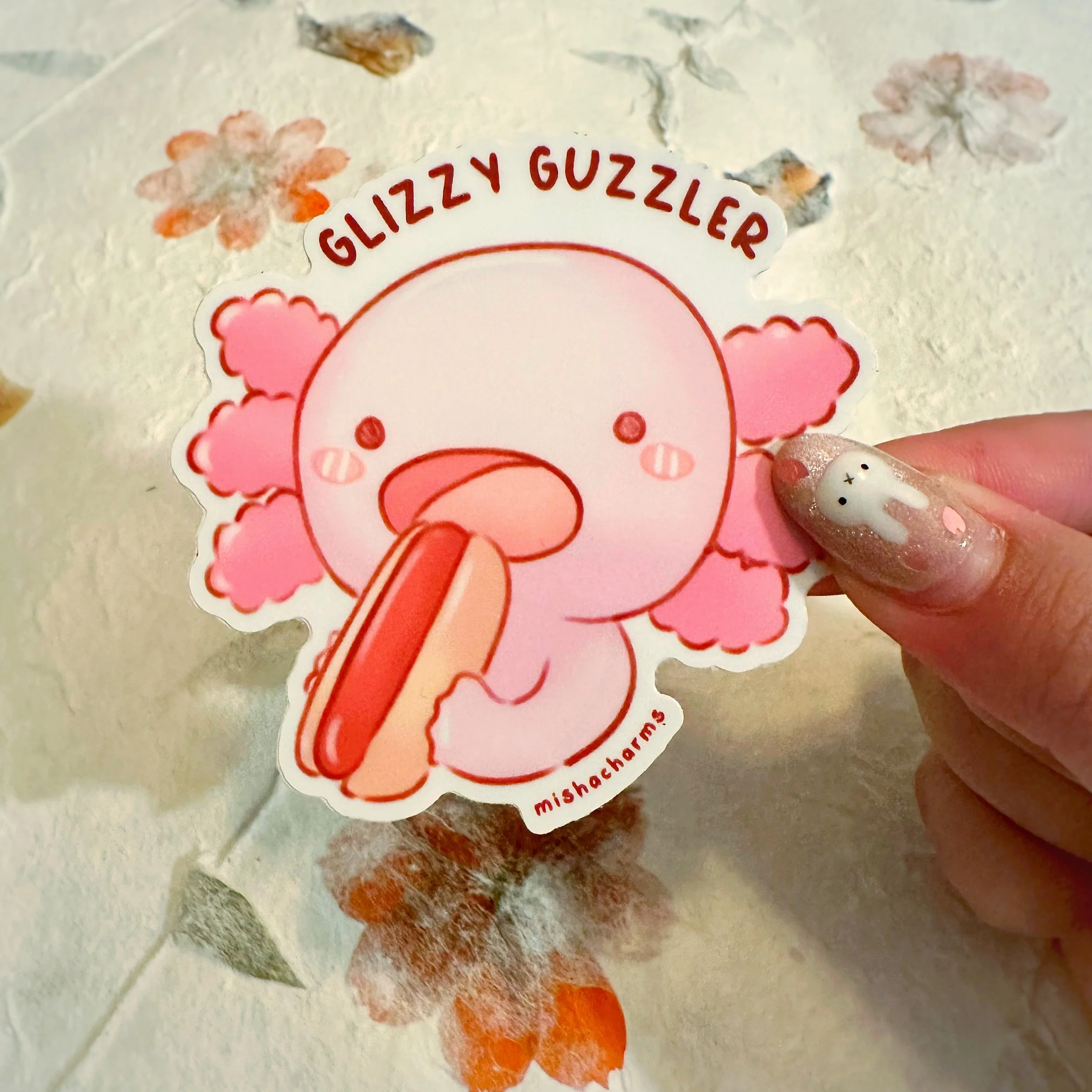 axolotl: glizzy guzzler die cut sticker