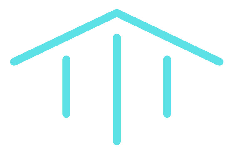 Light blue upward arrow composed of three vertical lines and a sloped line forming a roof.