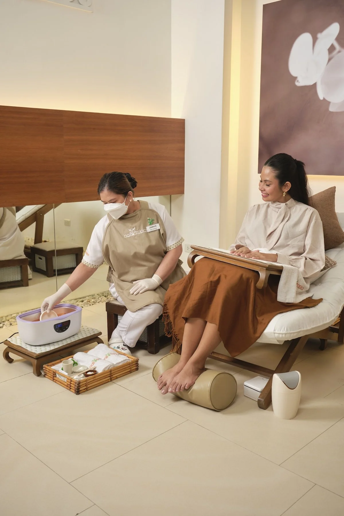 Relaxing spa chair with cushion and footrest in seating areas