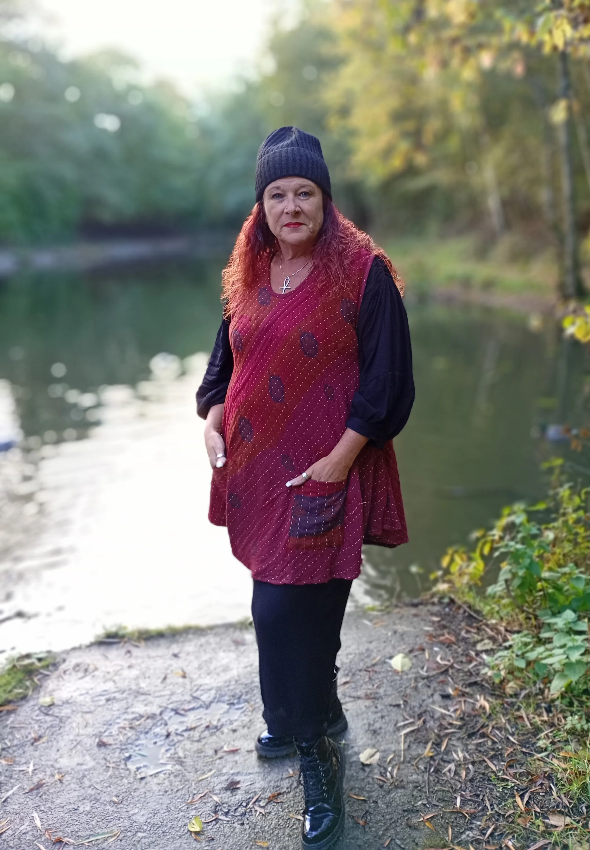 Vintage Kantha Swing Top ~ Overdyed Deep Red