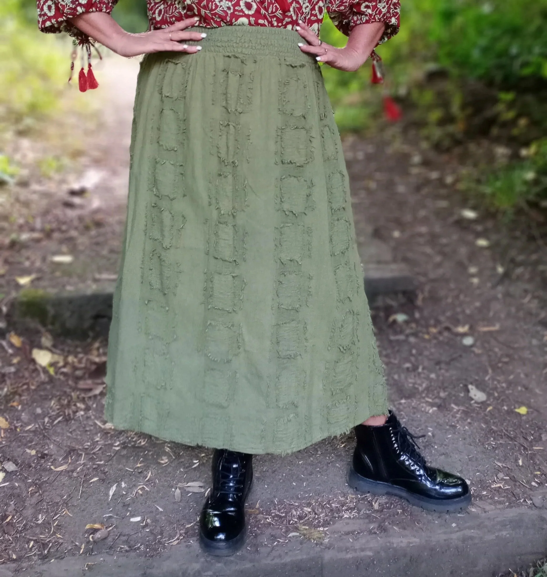 Distressed Skirt ~ Olive