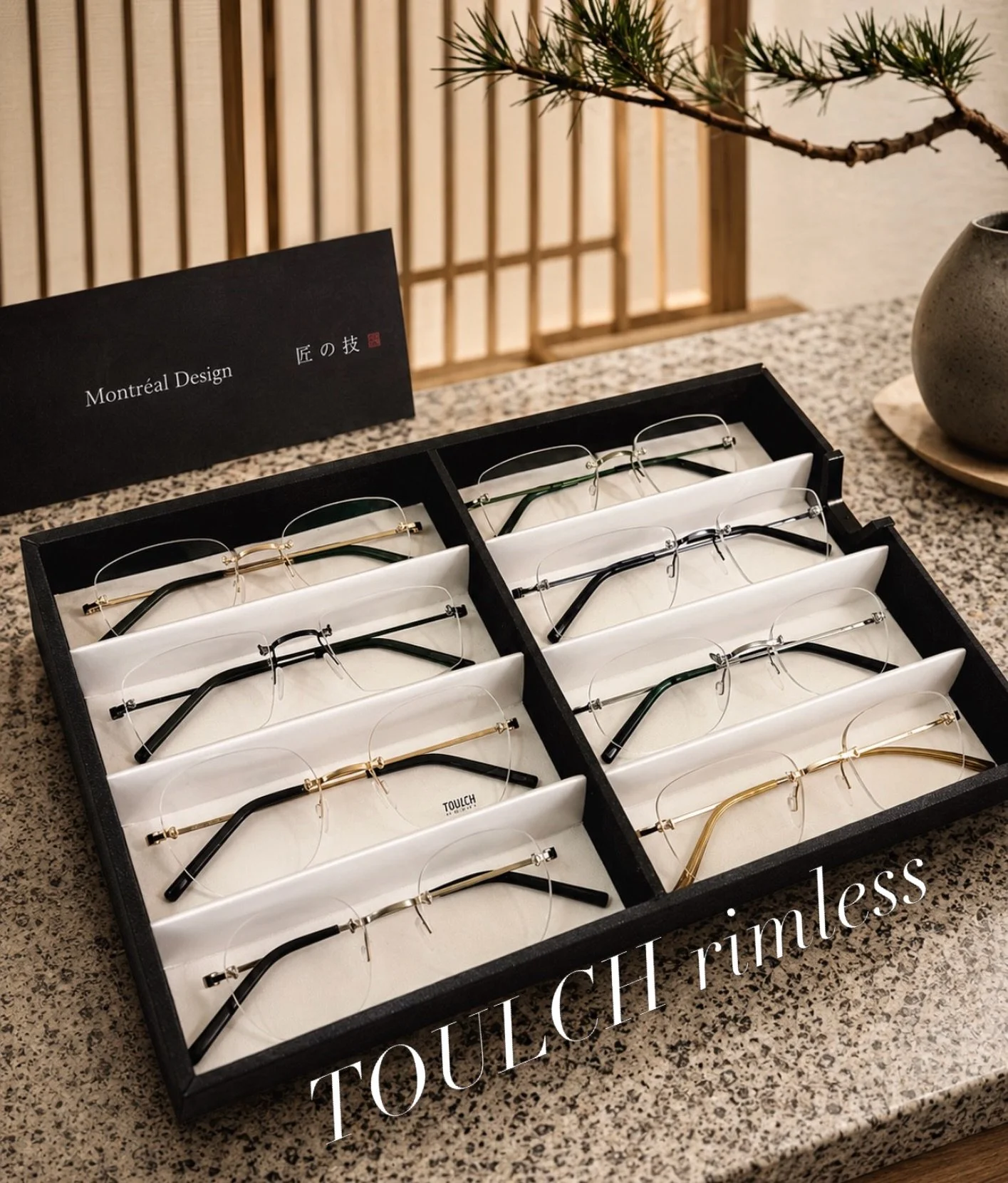 Toulch Rimless redefines what a rimless frame can be.

For decades, mounting rimless eyewear has required precision, time, and patience. Toulch changes the game with a breakthrough assembly system designed to simplify the process for eye care profess