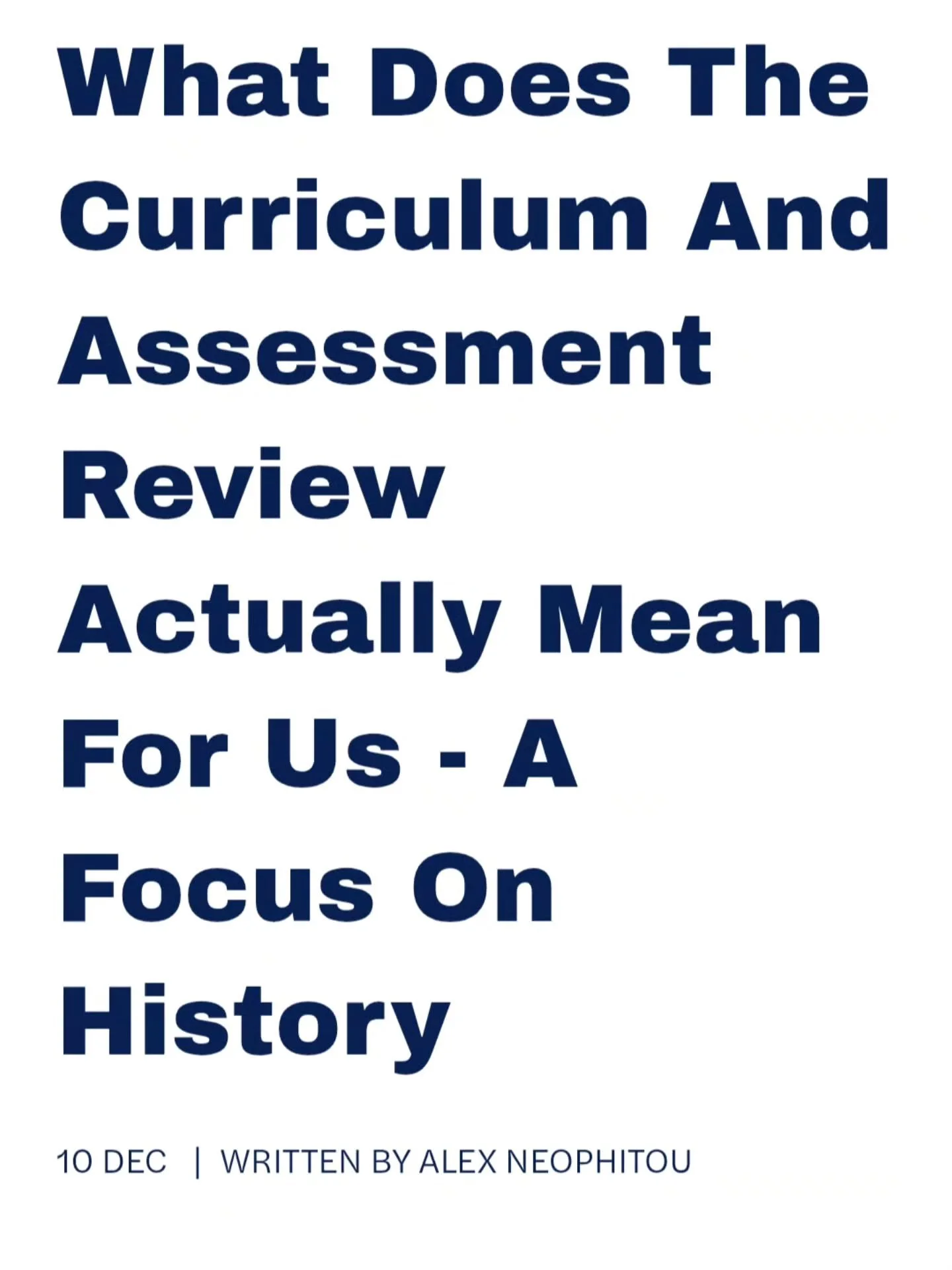 All that fuss about the curriculum review, and now what? Everything seems to have gone quiet and schools are carrying on with business as usual!

There have been lots of blogs and social media posts about the C &amp; A review over the last few weeks,