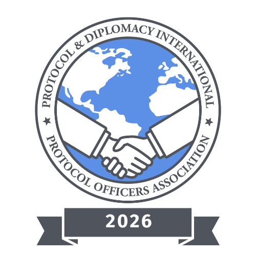 Membership badge for Protocol & Diplomacy International - Protocol Officers Association confirming professional membership
