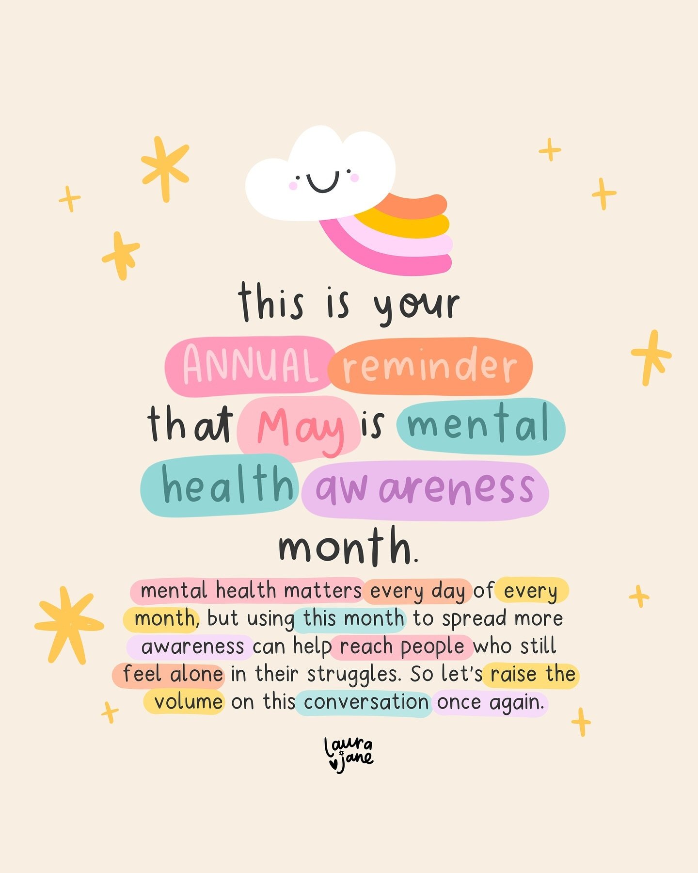PSA: it&rsquo;s May which means it&rsquo;s also #mentalhealthawareness month 📢

I say this every year, but I&rsquo;ll say it again:
Your mental health matters EVERY month.

However, this month is always an opportunity to put the conversation around 