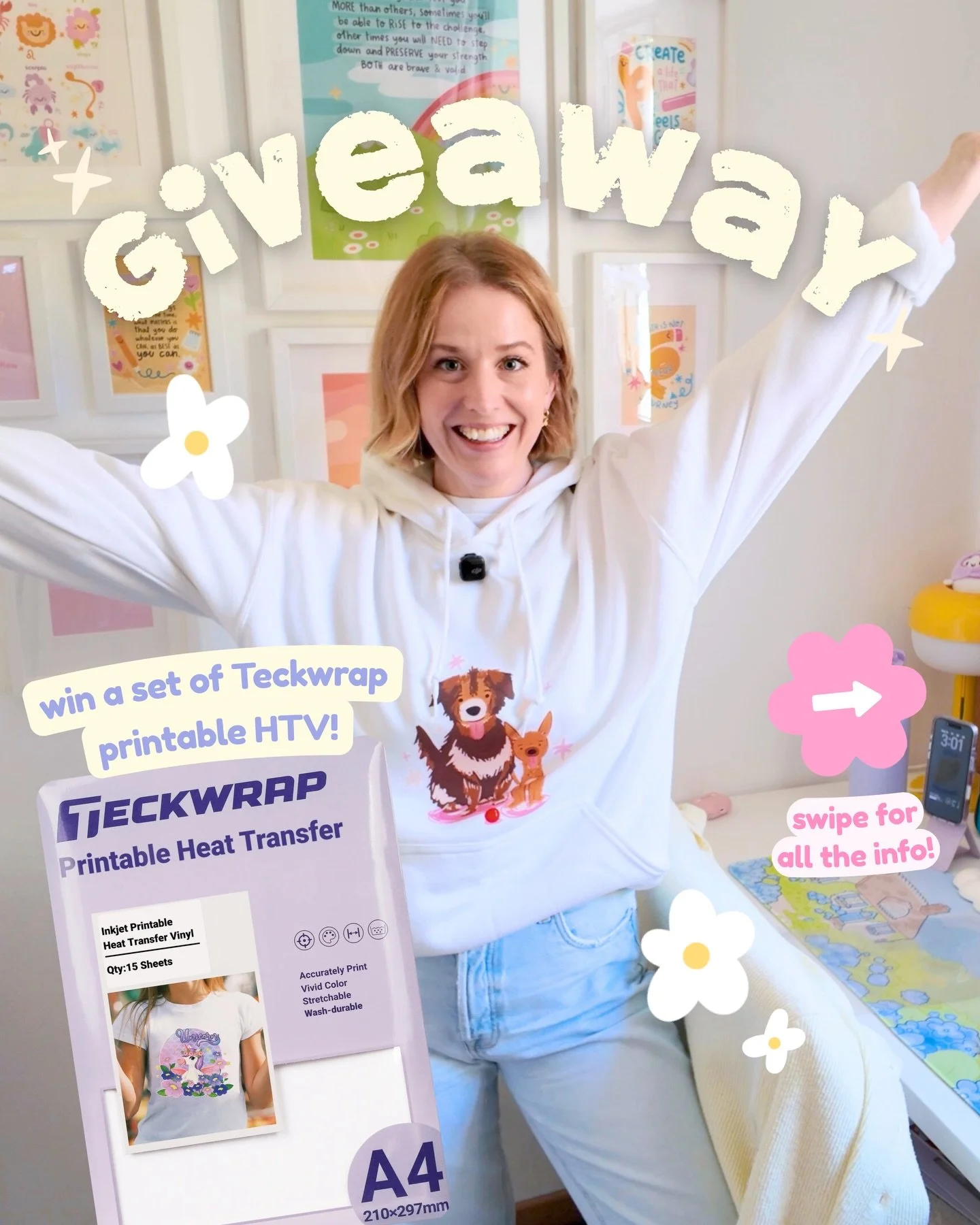 I&rsquo;ve teamed up with @teckwrapcraft to giveaway five printable Heat transfer craft packs! 🥳

✨ EACH WINNER WILL GET:
&bull; 1 pack of 15 sheets of Printable HTV
&bull; 1 pack of 15 sheets of Heat Transfer Mask
&bull; 1 TeckWrapCraft tool set

✨