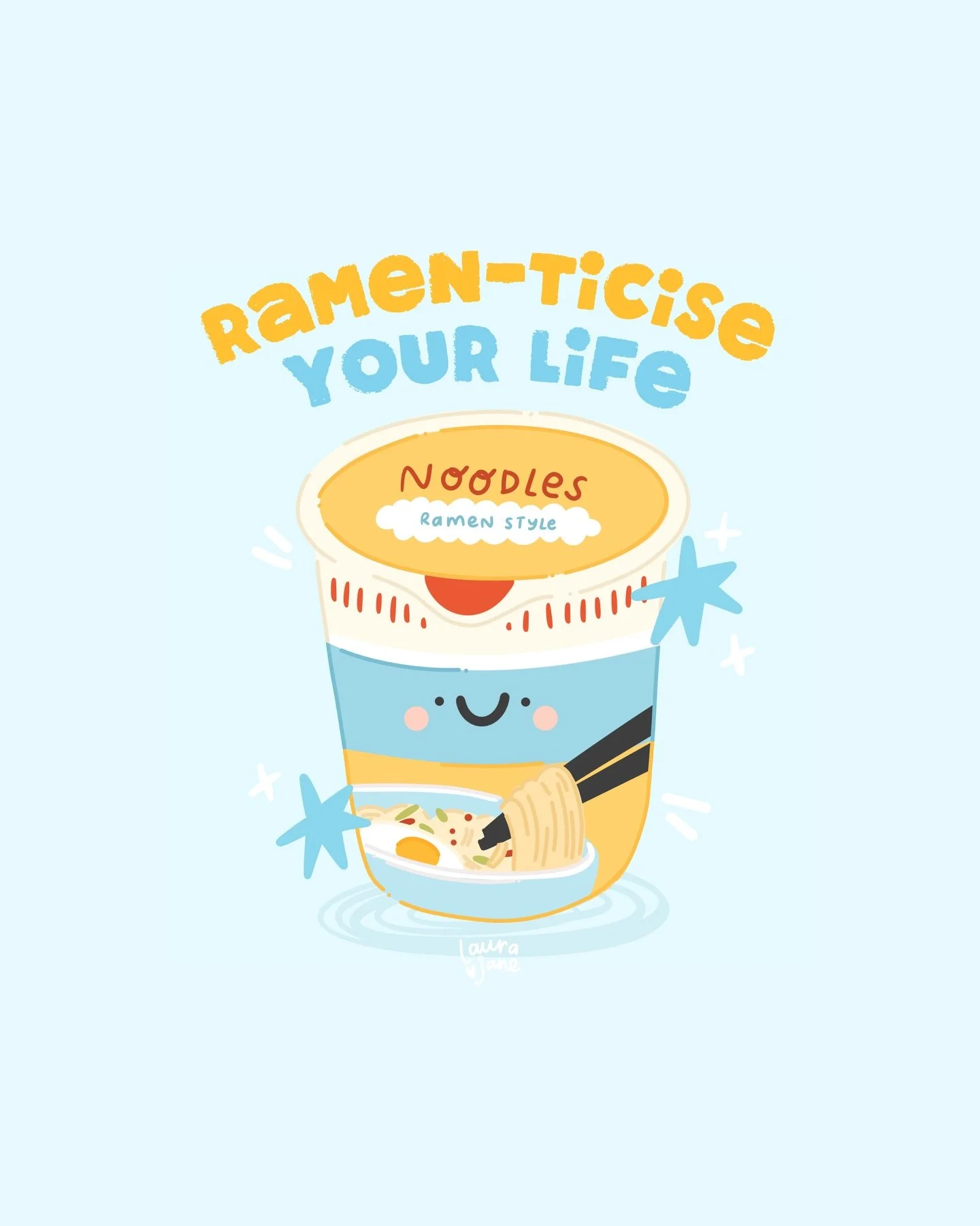 Life is too short not to ramen-ticise the little things 🍜✨

I created this cutie little illustration during my April draw with me livestream on YouTube last week and couldn&rsquo;t help myself turning it into a wallpaper with a funny little pun 🥰


