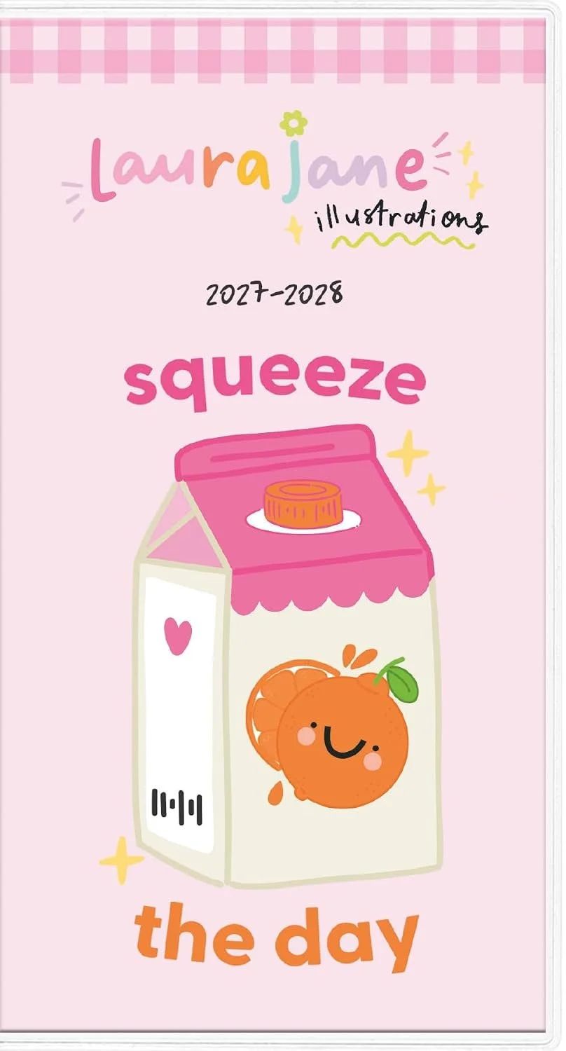 min calendar pocket planner Laura Jane Illustrations 2027-2028 edition with plastic protective cover sleeve