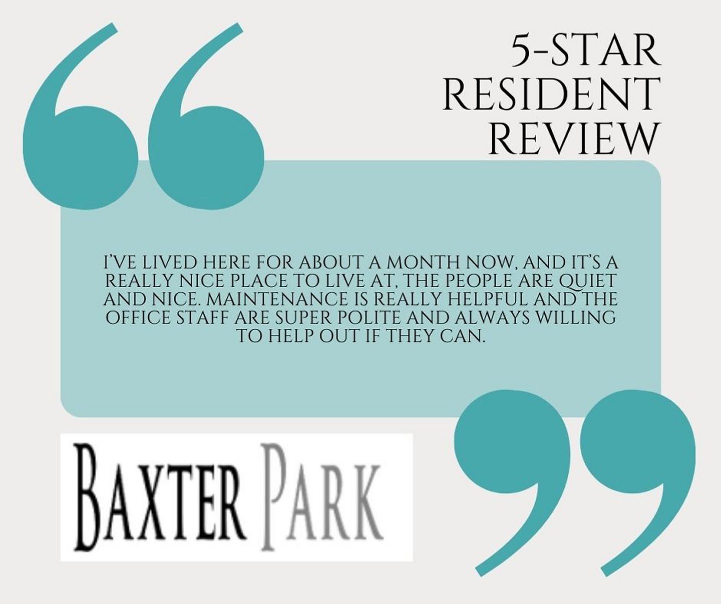 Another great 5-Star Review for Baxter Park!